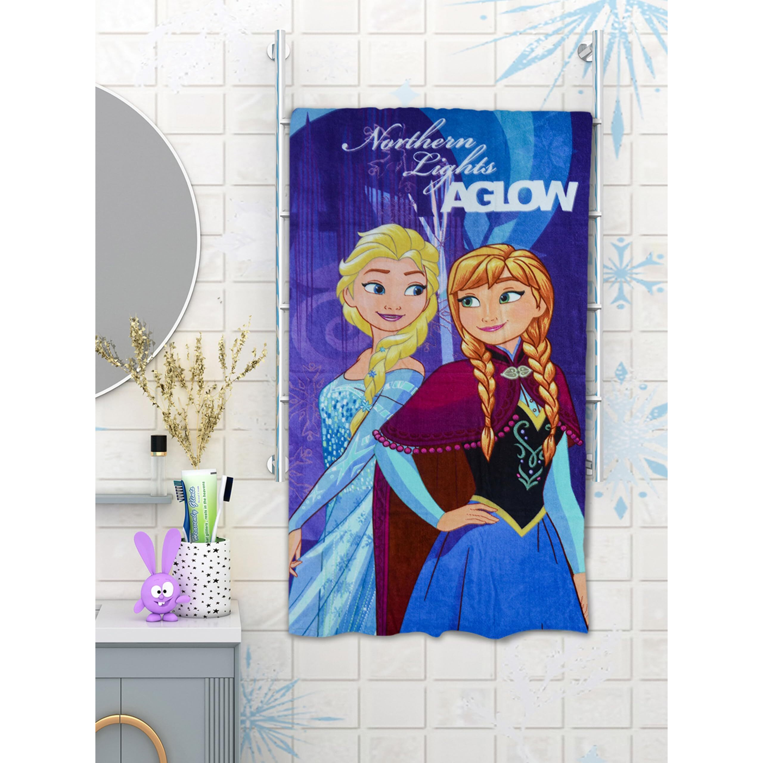 Athom Living Kids Bath Soft Cotton Cartoon Digital Printed Bath Towel (Frozen Sisters)