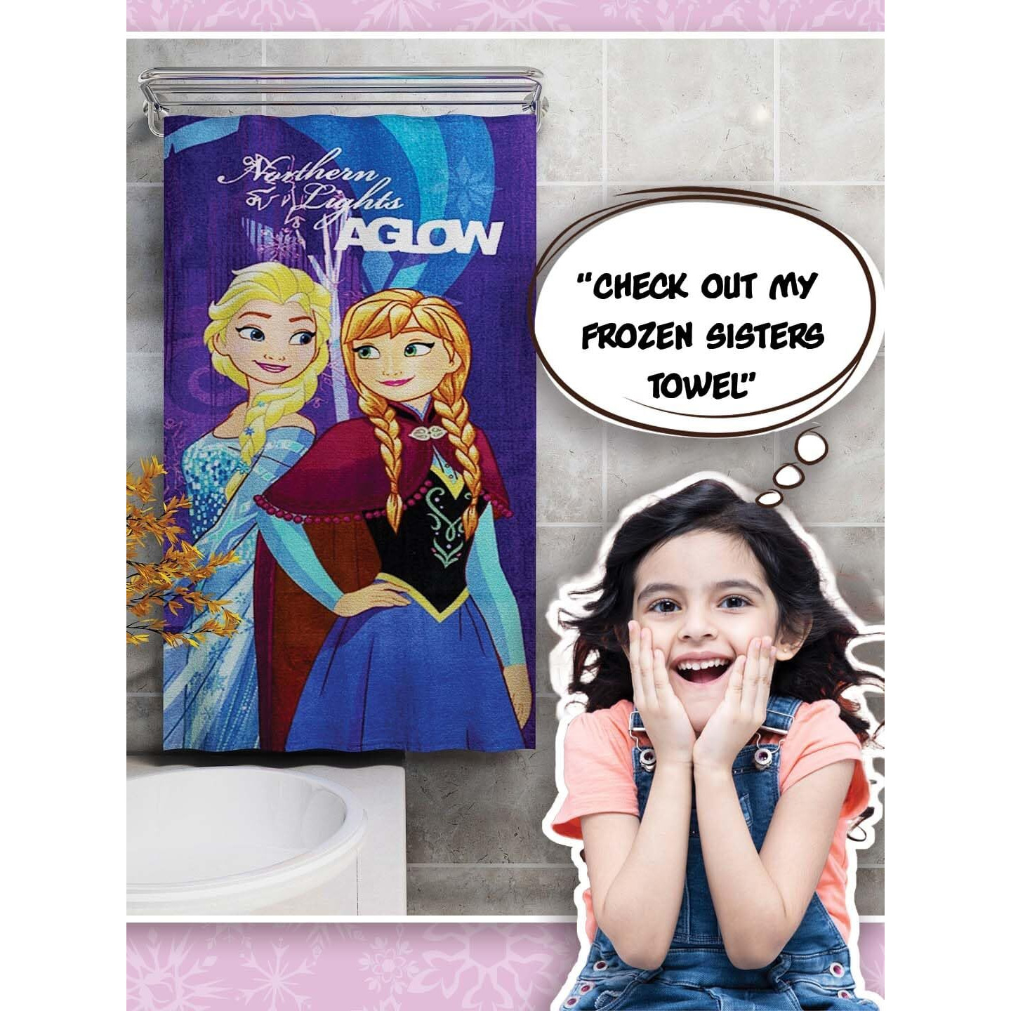 Athom Living Kids Bath Soft Cotton Cartoon Digital Printed Bath Towel (Frozen Sisters)
