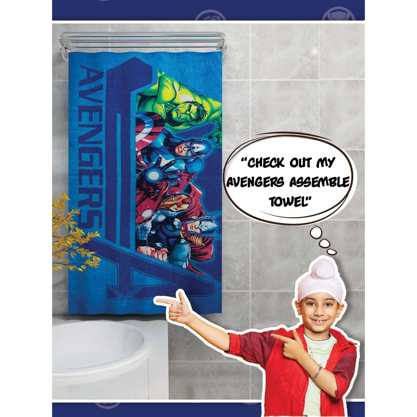 Athom Living Marvel Avengers Kids Bath Towel 350 Gsm 60X120 Cm
