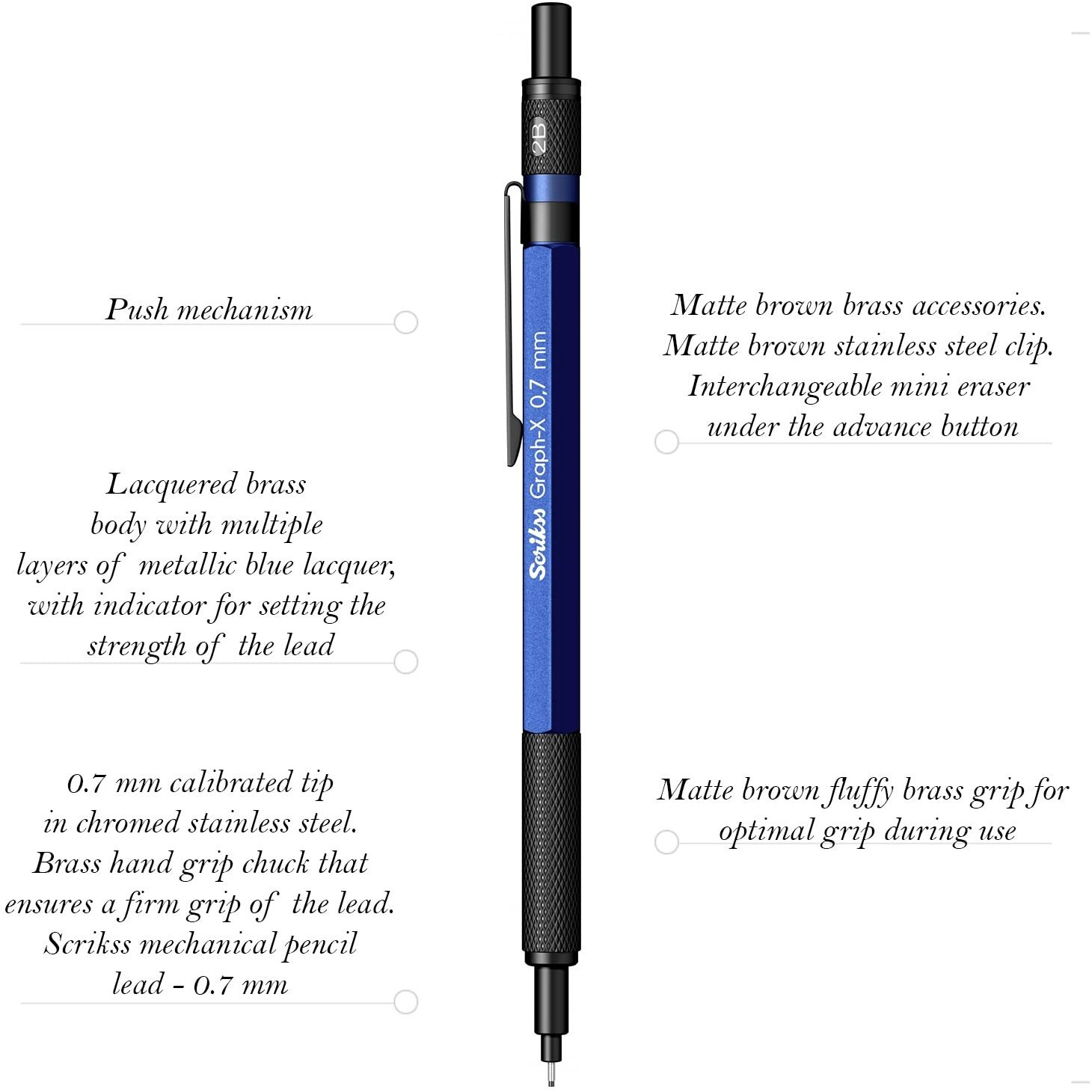 Scrikss 0.7Mm Mechanical Clutch Lead Pen Pencil Blue Body Graph-X Series Eraser Included