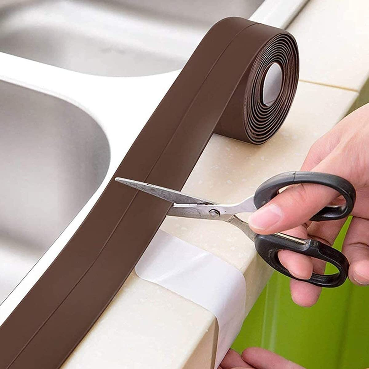 Dansr Counter Caulk Strip Seal For Bath Tub, Kitchen, Shower Toilet Wall Sealant, Kitchen Corner Line Waterproof Tape Table Edge Corner Protector Bumper Strip, 3.2M*3.8Cm (Brown, 1 Pcs)