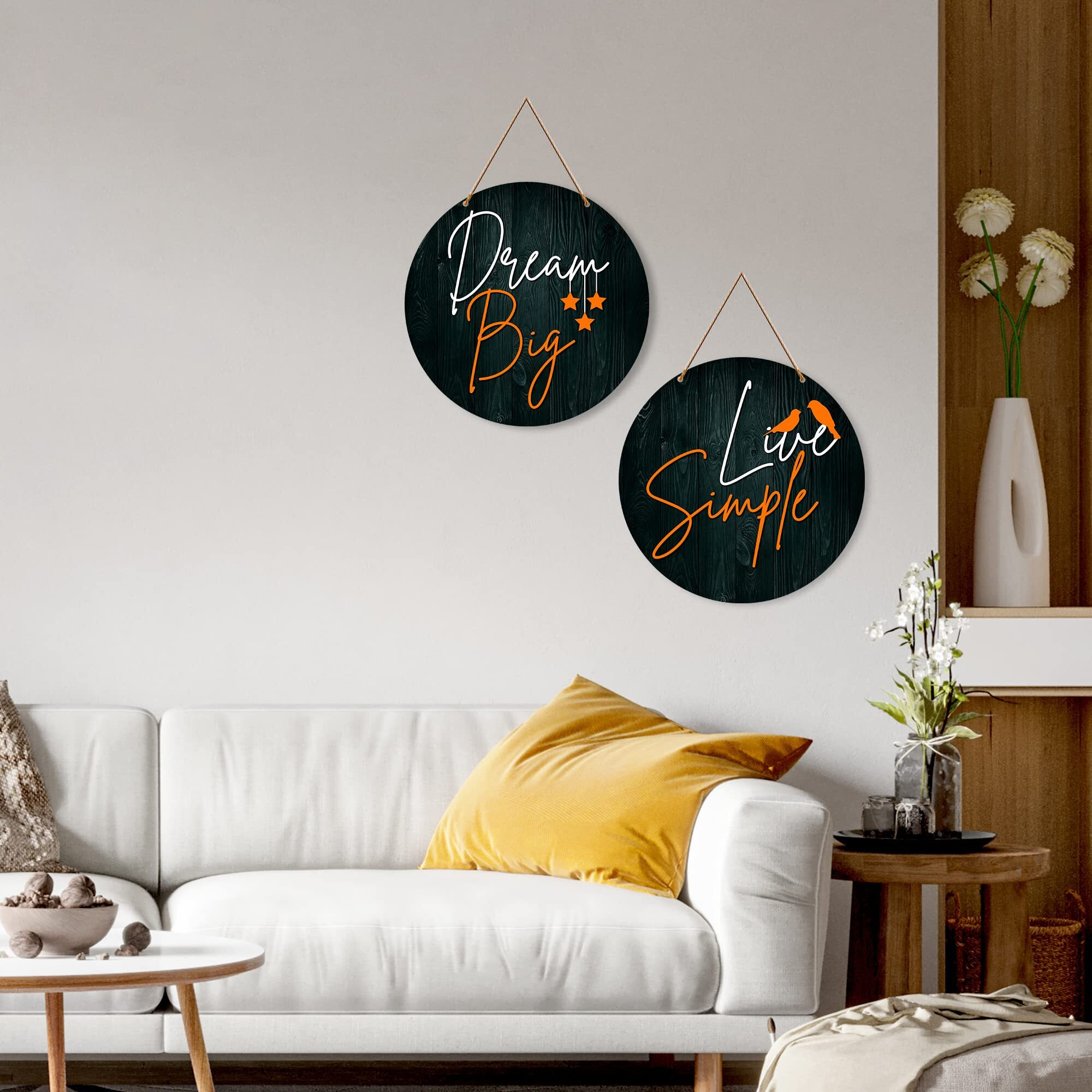 Artvibes Dream Big Live Simple Quote Wall Hanger For Home | Office | Living Room | Gift | Wooden Wall Hanging Decor | Home Decoration Items For Bedroom | Wall Decor Hanging Items (Wh_4108N), Set Of 2