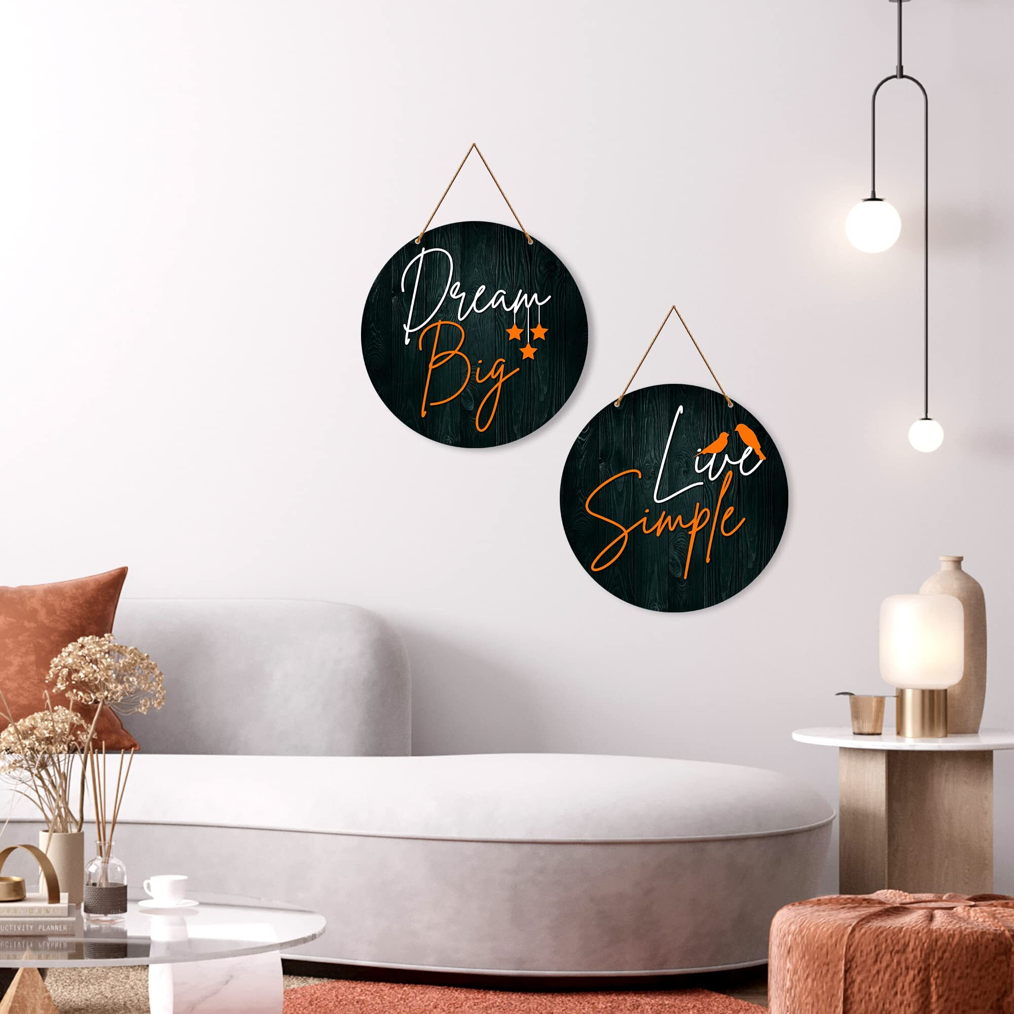Artvibes Dream Big Live Simple Quote Wall Hanger For Home | Office | Living Room | Gift | Wooden Wall Hanging Decor | Home Decoration Items For Bedroom | Wall Decor Hanging Items (Wh_4108N), Set Of 2