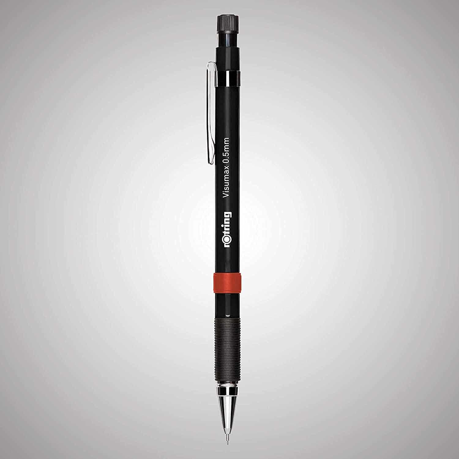 Rotring Visumax 0.5Mm & 0.7Mm Mechanical Pencils, Abs Plastic Body, Lightweight, Concealed Twist Eraser At Top - Total 2 Pieces (Black)