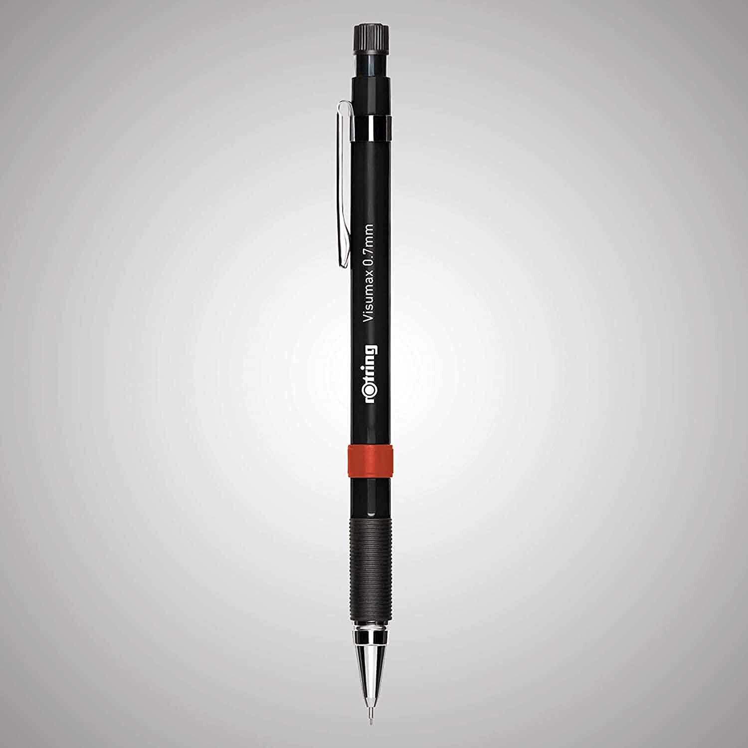 Rotring Visumax 0.5Mm & 0.7Mm Mechanical Pencils, Abs Plastic Body, Lightweight, Concealed Twist Eraser At Top - Total 2 Pieces (Black)