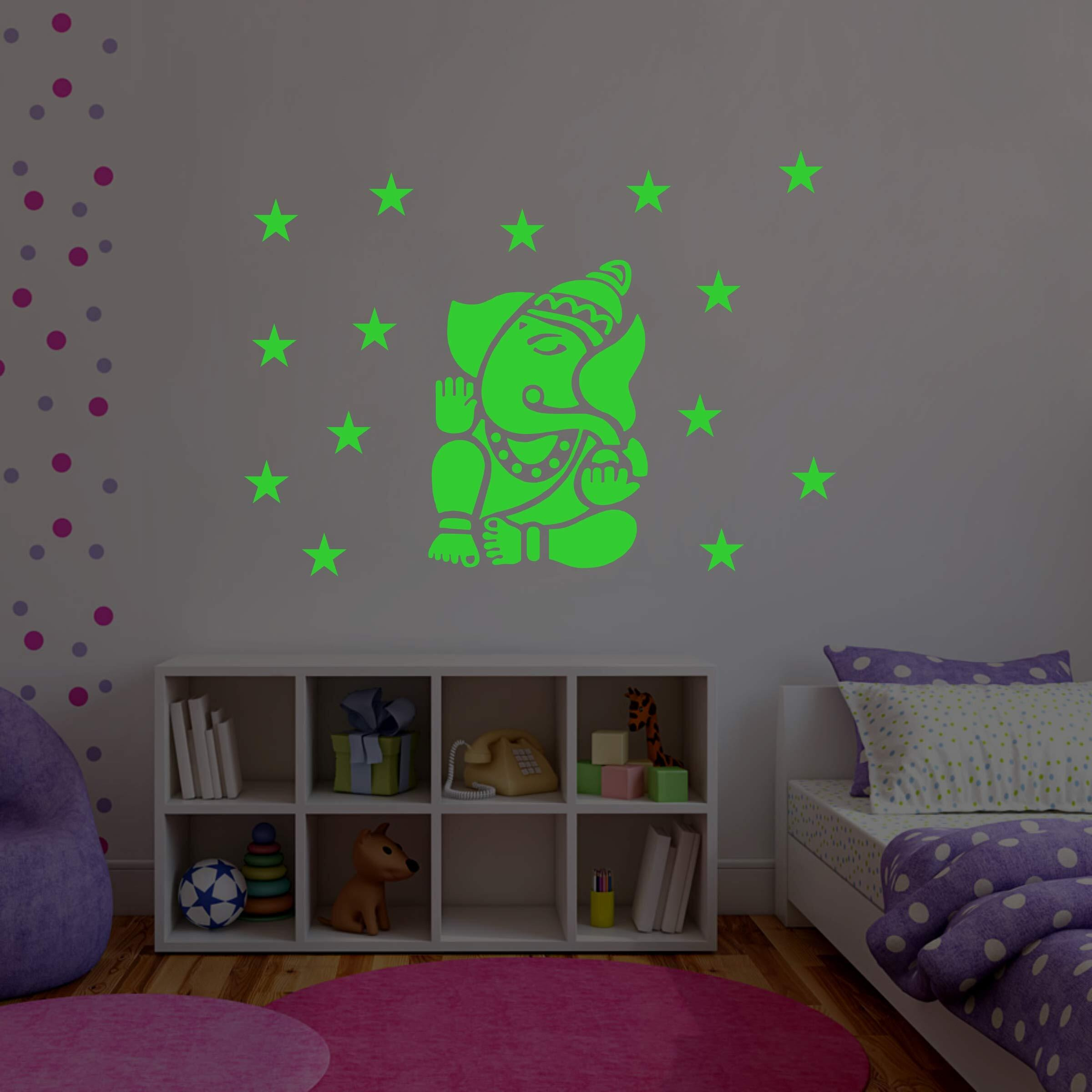 Dreamkraft Vinyl Glow In The Dark Ganesha Radium Sticker (Green, 25X25 Cm)