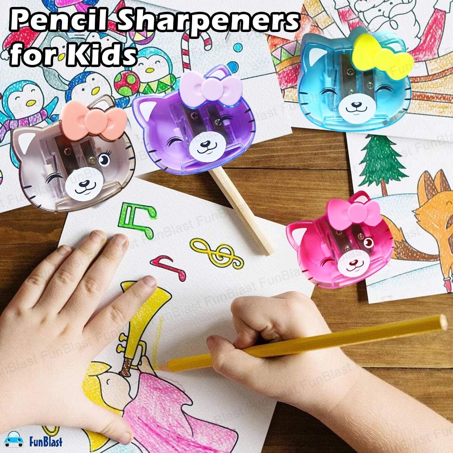 Funblast Sharpener For Kids - Sharpener For Pencil Sharpener For Kids Stylish, Stationary Set For Kids, Stationary Items  Best Birthday Return Gifts (Pack Of 4 Assorted Color)