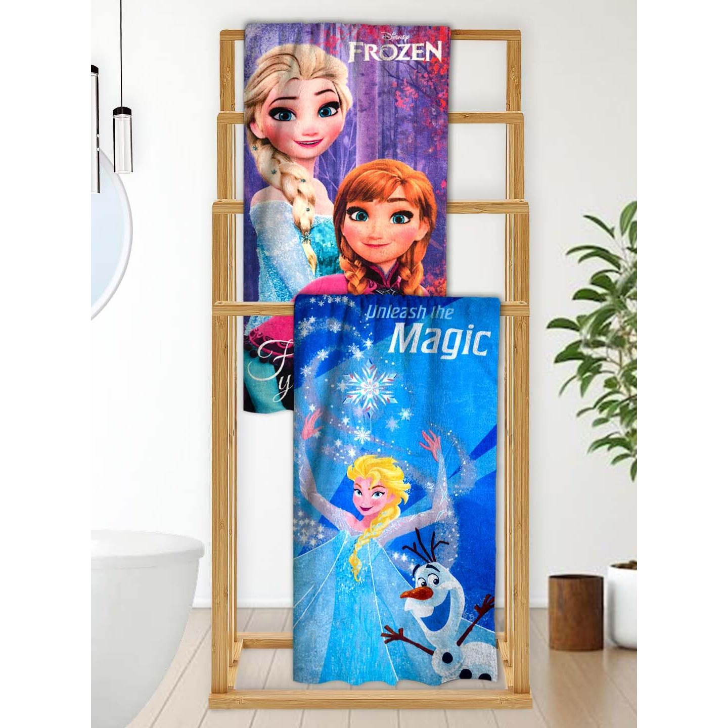 Athom Living Disney Frozen Sister's Themed Kids Bath Towel, 60X120Cm, 350 Gsm, Soft & Absorbent, Multi-Color, Perfect For Boys And Girls, Fun & Vibrant Design, Package Of 2