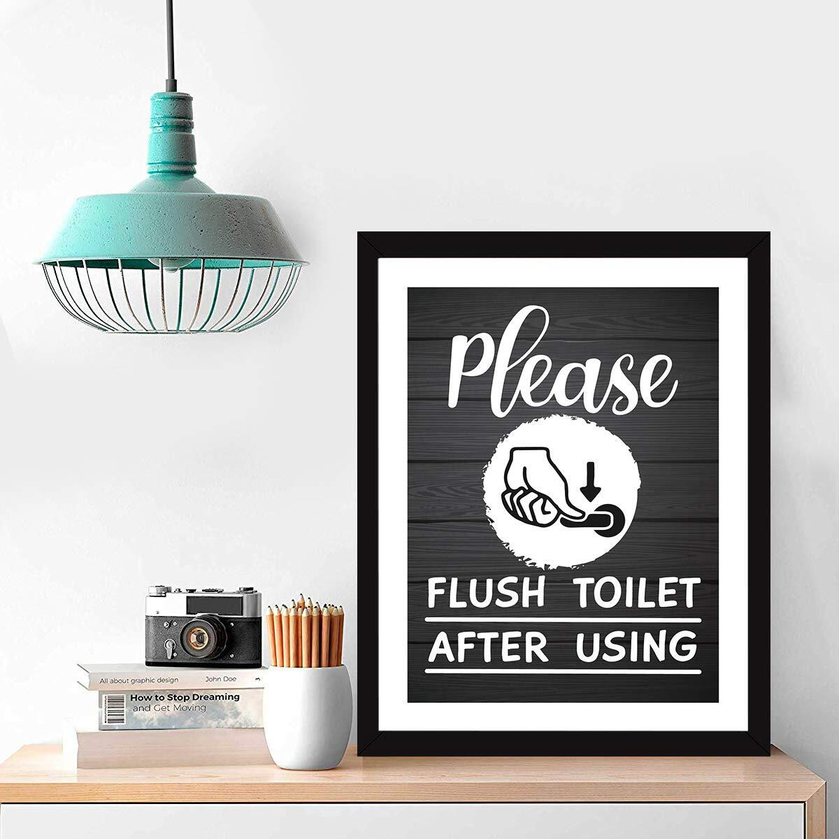 Chaka Chaundh - Bathroom Posters With Frame - Washroom Quotes Frames - Toilet Quotes Wall Hanging - Bathroom Etiquette Poster  Bathroom Rules Poster - (14 X 11 Inches) (Black Wood Pattern)