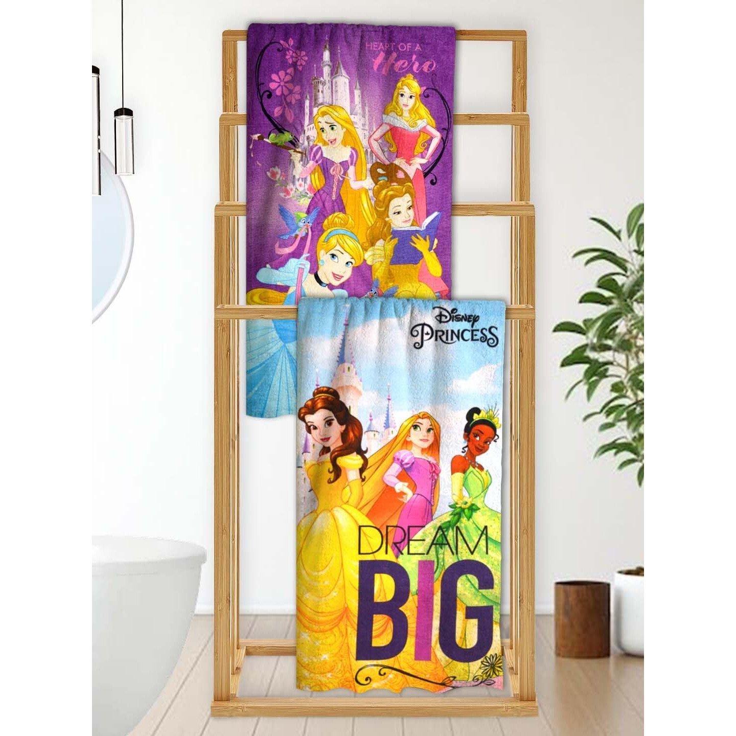 Athom Living Disney Princess Themed Kids Bath Towel, 60X120Cm, 350 Gsm, Soft & Absorbent, Multi-Color, Perfect For Boys And Girls, Fun & Vibrant Design, Pack Of 2