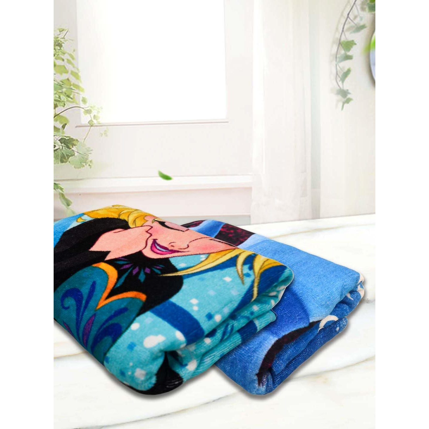 Athom Living Disney Frozen Elsa Themed Kids Bath Towel, 60X120Cm, 350 Gsm, Soft & Absorbent, Multicolor, Perfect For Boys And Girls, Pack Of 2