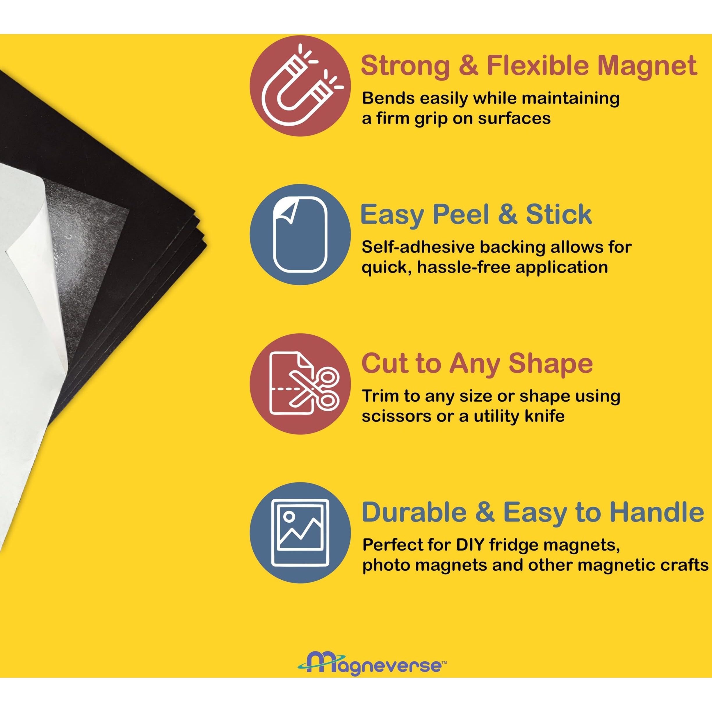 Magneverse Pack Of 5 Magnetic Sheets With Adhesive, Magnetic Sheet For Fridge Magnets, 0.7Mm Adhesive Magnet Sheet For Crafts, Peel & Stick Magnet Sheet For Fridge, 6 Inches X 4 Inches (5 Sheets)