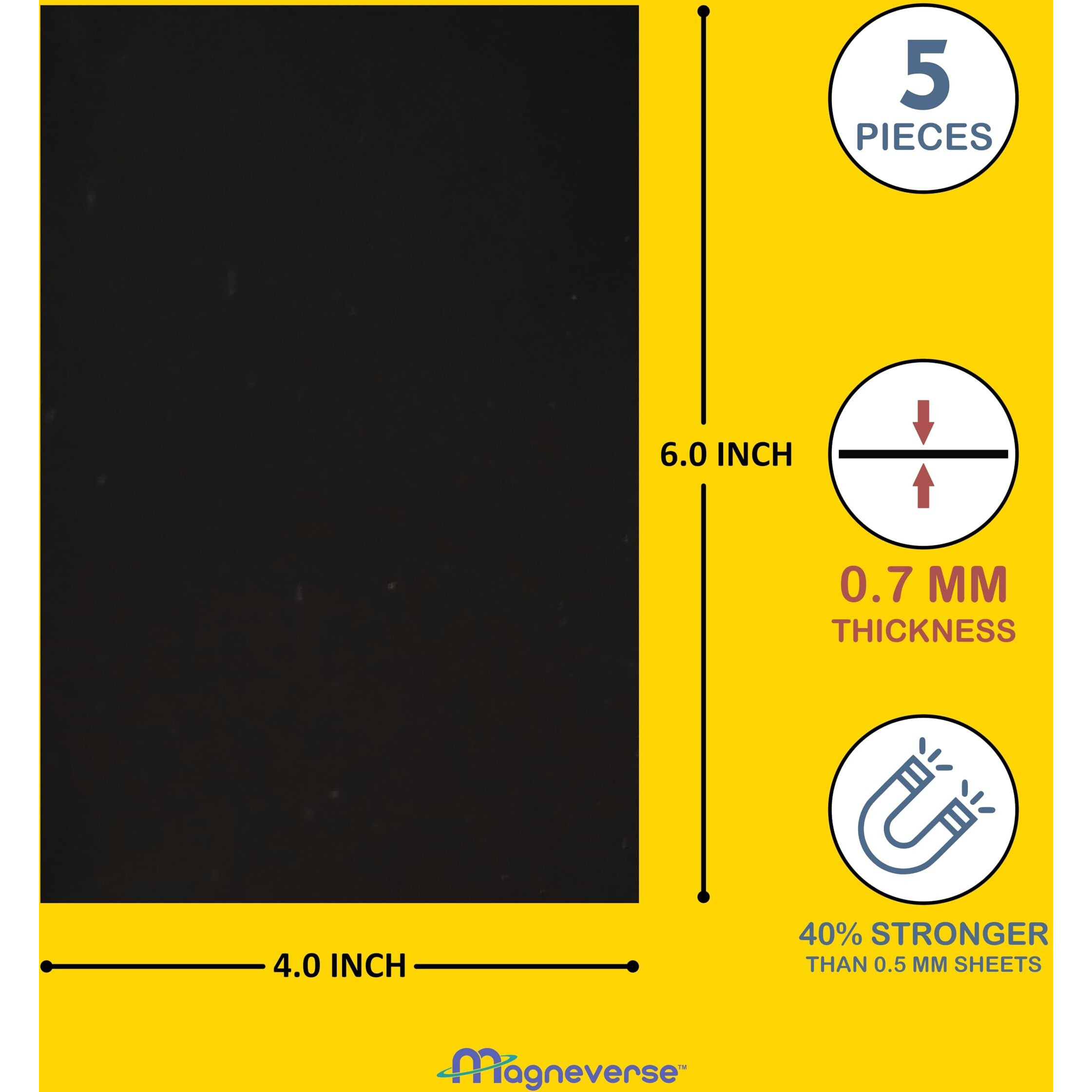 Magneverse Pack Of 5 Magnetic Sheets With Adhesive, Magnetic Sheet For Fridge Magnets, 0.7Mm Adhesive Magnet Sheet For Crafts, Peel & Stick Magnet Sheet For Fridge, 6 Inches X 4 Inches (5 Sheets)