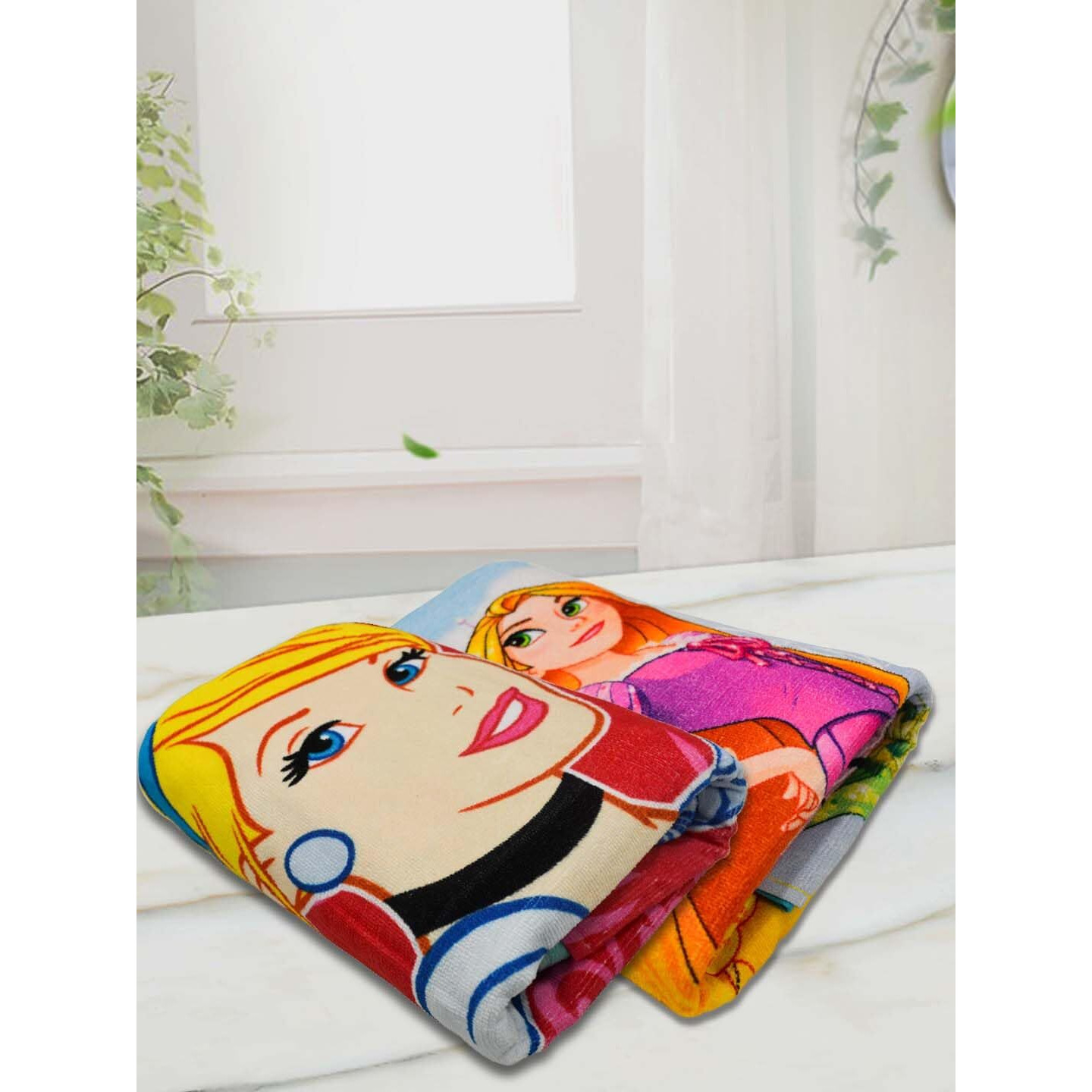 Athom Living Disney Princess Kids Bath Towel, 60X120Cm, 350 Gsm, Soft & Absorbent, Multicolored, Perfect For Boys And Girls, Fun & Vibrant Design, Pack Of 2