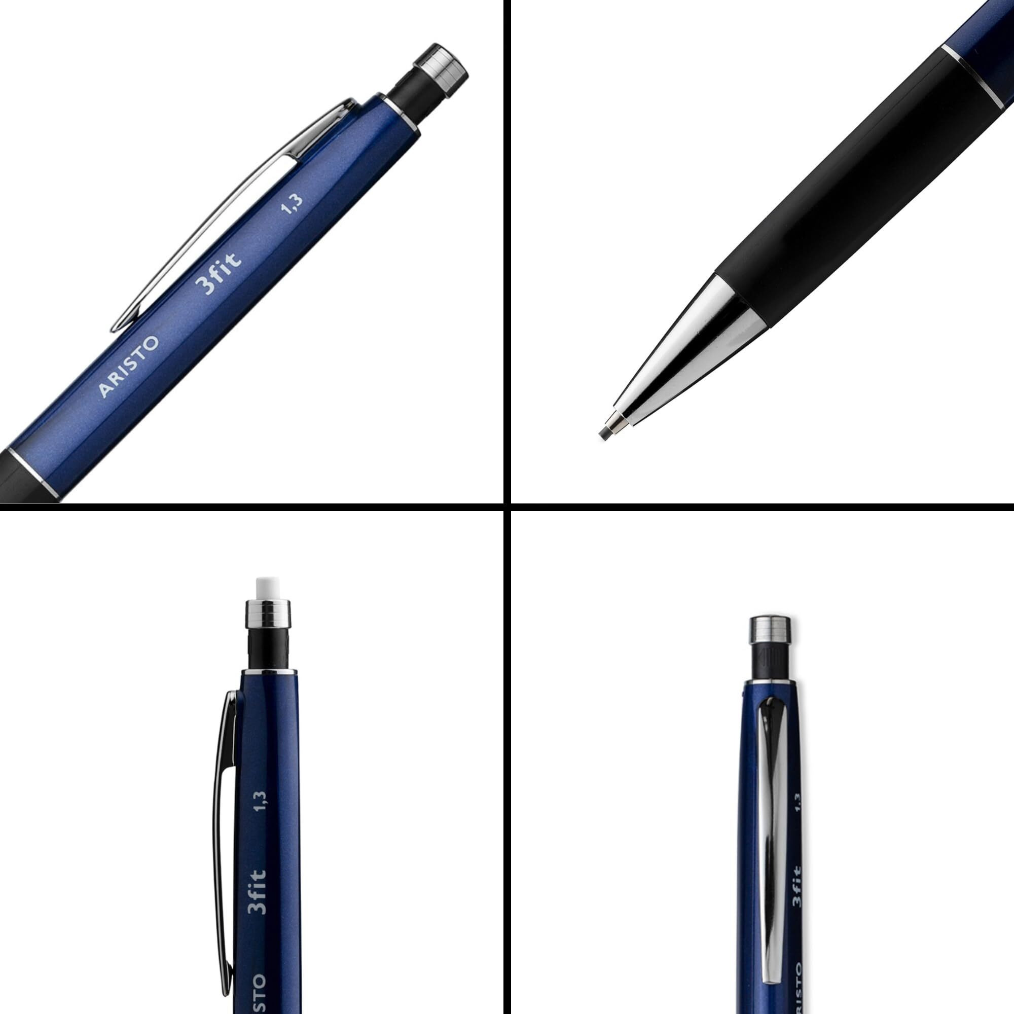 Aristo 3Fit 1.3Mm Blue Clutch Mechanical Fine Lead Pen Pencil Triangular Grip For Smooth Writing Drawing Doodling Sketching Office Designers Artists Professional