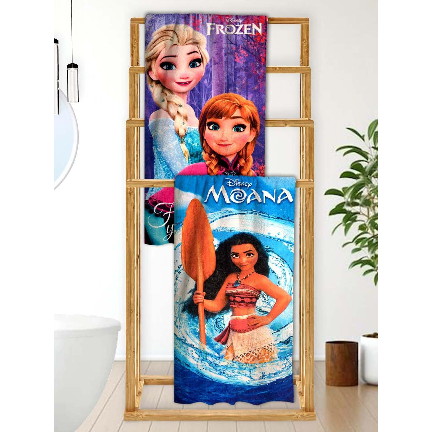 Athom Living Frozen Sister's With Disney Mouna Mixed Themed Kids Bath Towel 60X120Cm, 350 Gsm, Soft & Absorbent, Multi-Color, Perfect For Boys And Girls, Fun & Vibrant Design, Pack Of 2