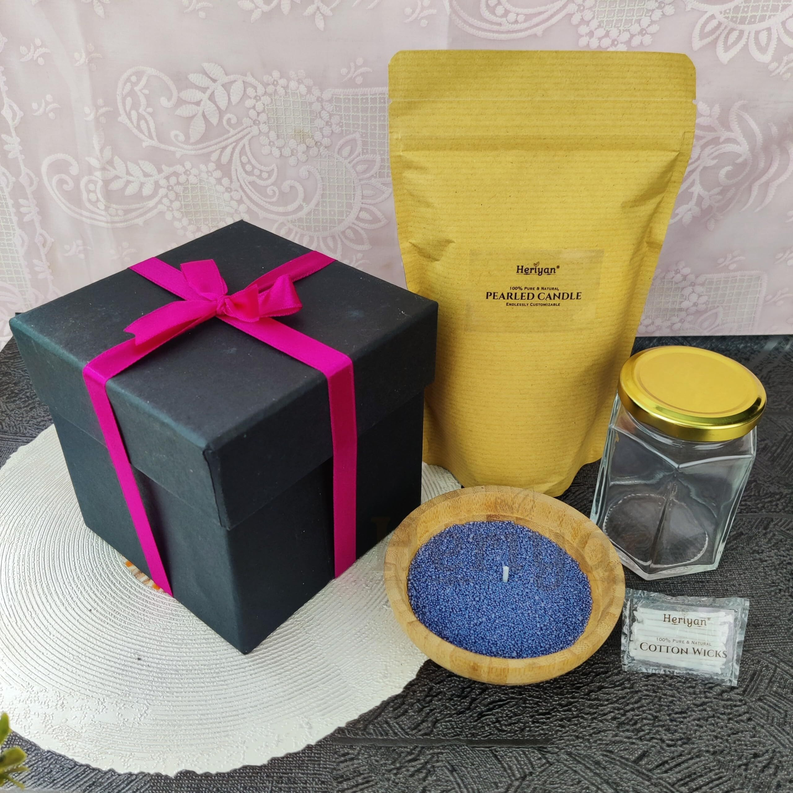Heriyan Pearl Candle Scented And Colored Hexagon Glass Jar Gift Set | Refillable Candle Color Sand Wax, Pearl Wax With Cotton Wicks For Candle Making (Lavender)