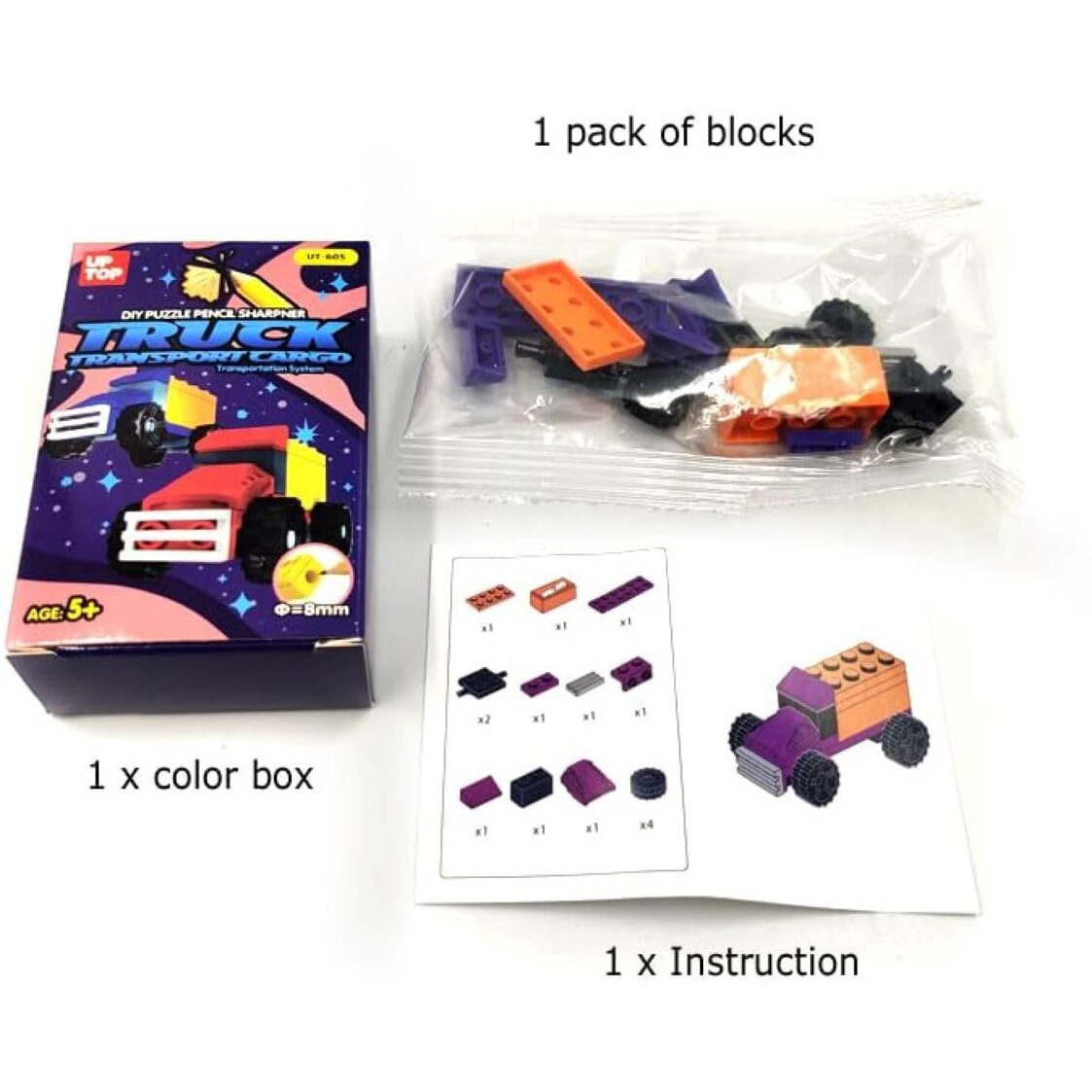 Kunya Diy Puzzle Pencil Sharpeners 1 Pieces Stationery Puzzle In Bricks Characters Blocks Assemble Diy For Kids Boys And Girls Return Gift For Birthday 5+ Years (Truck)