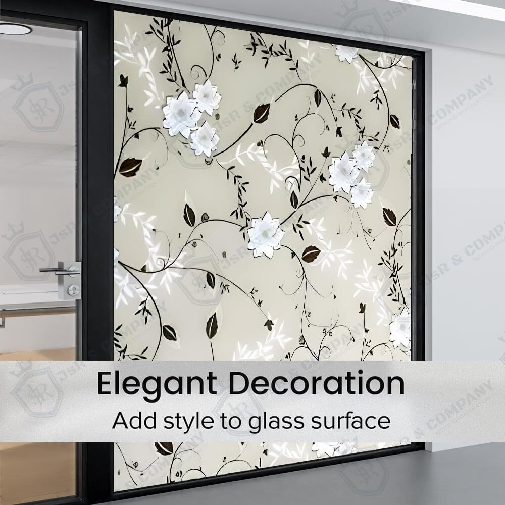 Jsr & Company Luxury Self-Adhesive Window Film  Frosted Privacy Glass, Uv Protection, Heat Control, And No-Residue Ideal For Homes, Offices, & Corporate Spaces.(Floral Elegance) (12 X 25 Inch)