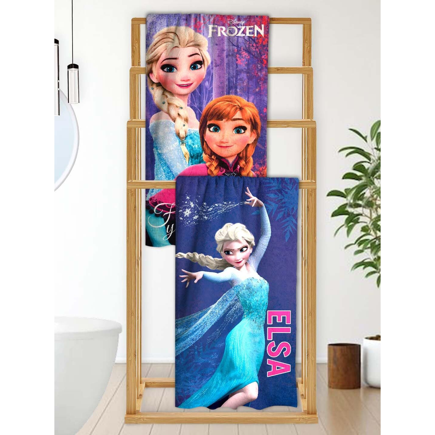 Athom Living Disney Frozen Sister's Themed Kids Bath Towel, 60X120Cm, 350 Gsm, Soft & Absorbent, Multicolor, Perfect For Boys And Girls, Fun & Vibrant Designs, Pack Of 2