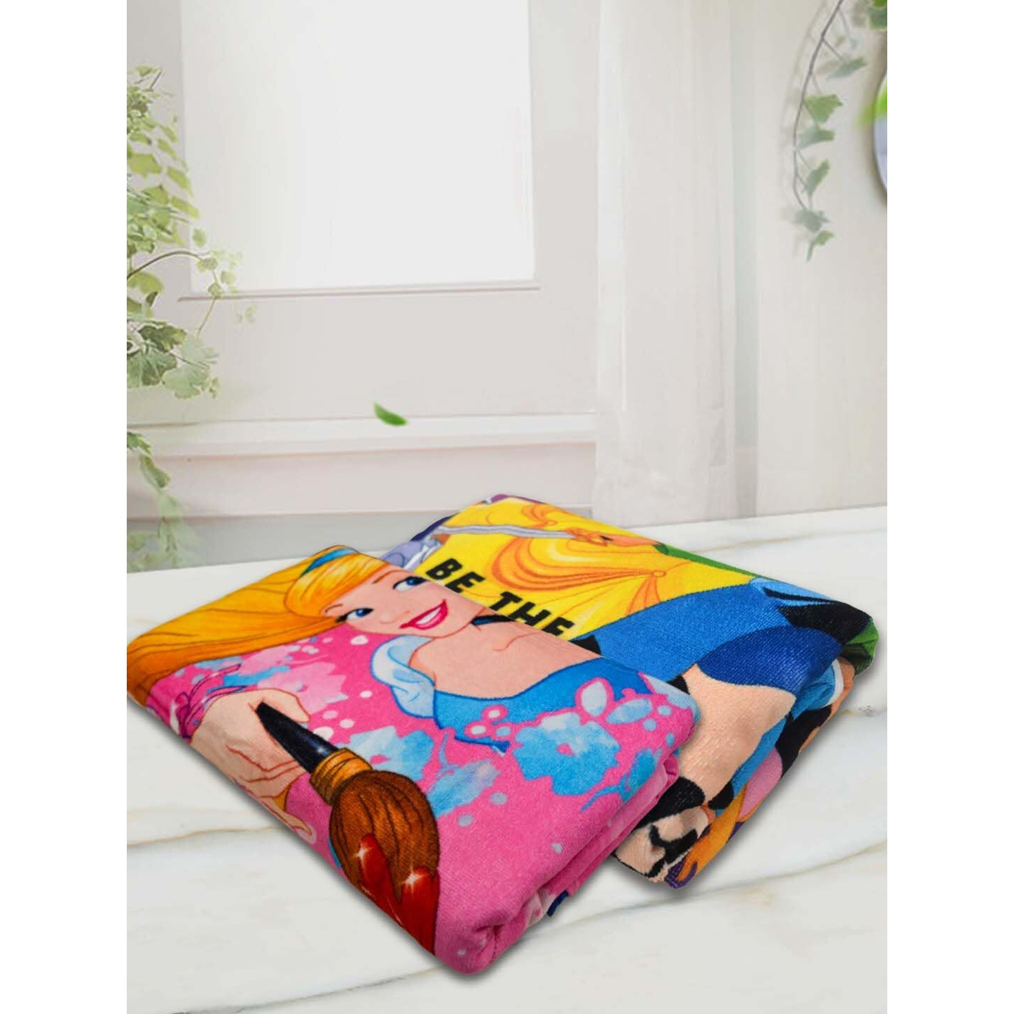 Athom Living Disney Princess Kids Bath Towel, 60X120Cm, 350 Gsm, Soft & Absorbent, Multicolor, Perfect For Boys And Girls, Fun & Vibrant Design, Pack Of 2