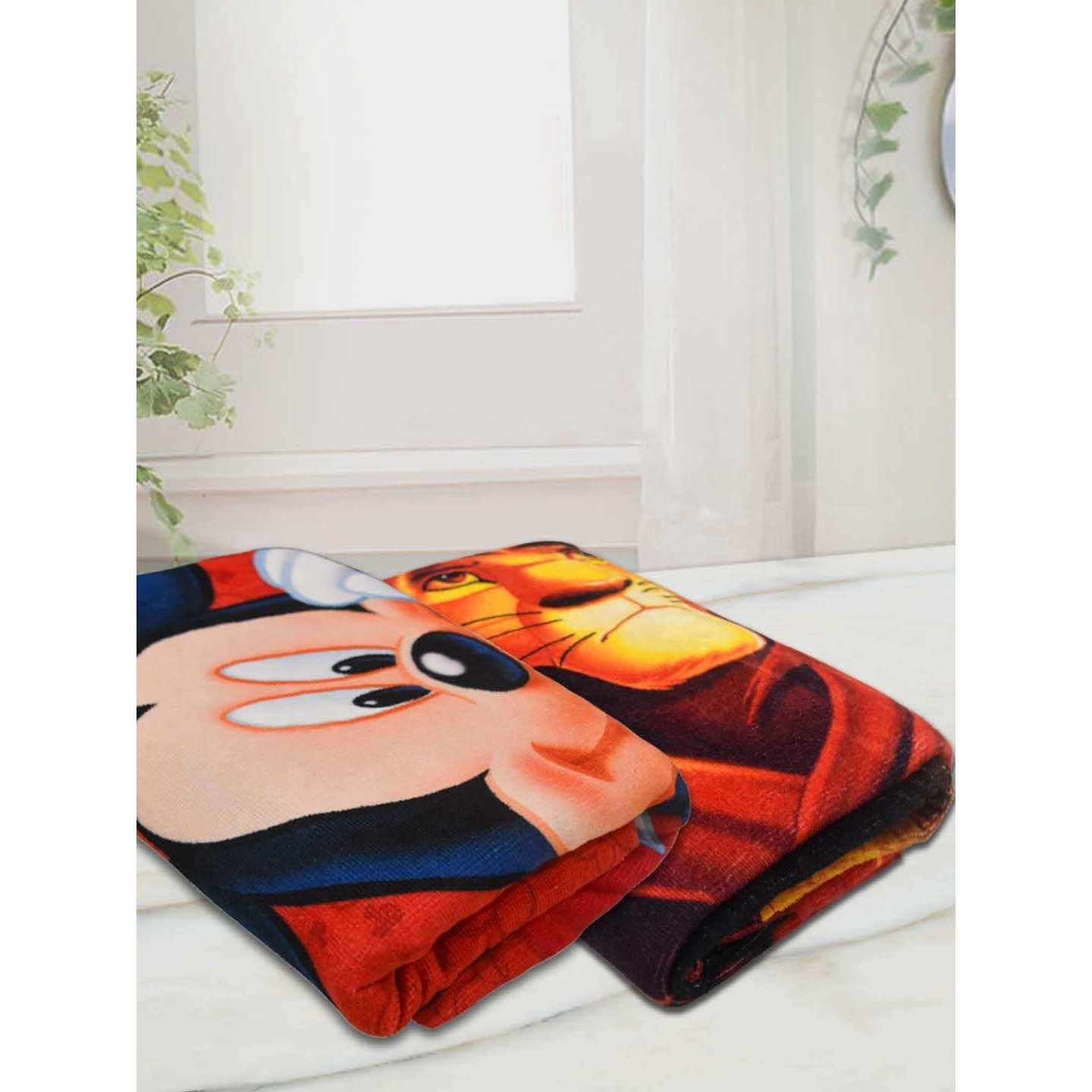 Athom Living Disney Lion With Disney Mickey Mouse Themed Kids Bath Towel, 60X120Cm, 350 Gsm, Soft & Absorbent, Multicolor, Perfect For Boys And Girls, Fun & Vibrant Design, Pack Of 2