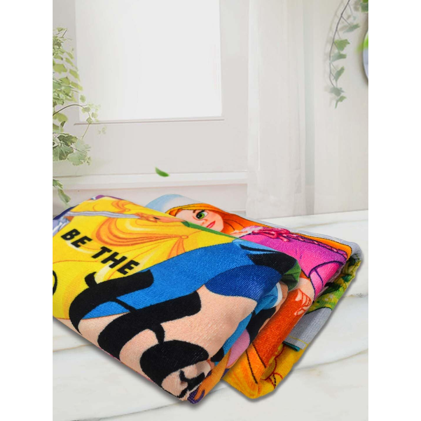 Athom Living Disney Princess Themed Kids Bath Towel 60X120Cm, 350 Gsm, Soft & Absorbent, Multicolor, Perfect For Boys And Girls, Fun & Vibrant Design, Pack Of 2