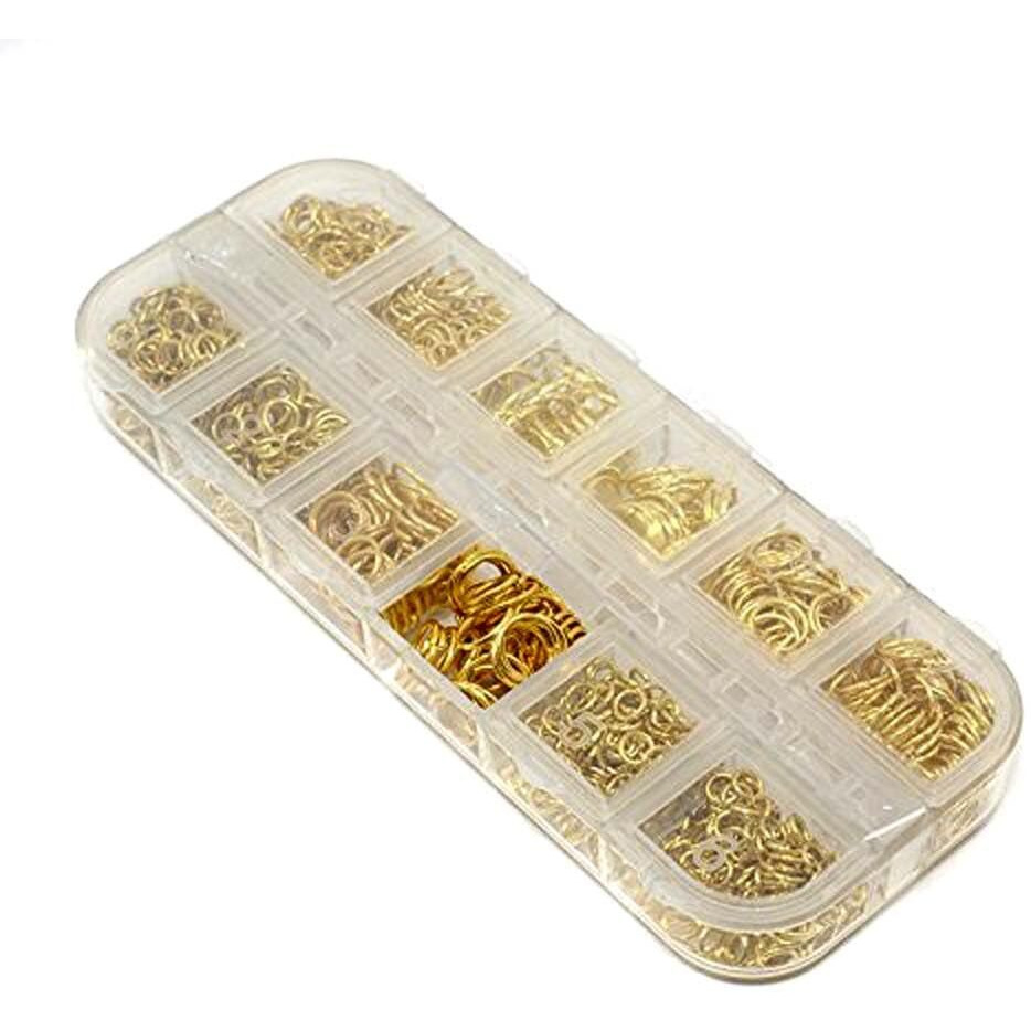 Beads N Fashion Mixed Brass Open Jump Rings Set With Box, 4Mm-10Mm, Open Jump Rings, Golden Plated, 12 Compartments Box For Jewellery Making And Crafts Work