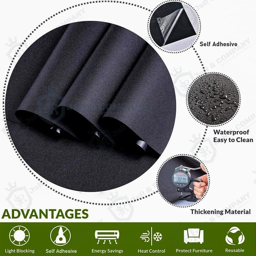 Jsr & Company Luxury Blackout Shield Window Film - Premium, Imported Self-Adhesive, Waterproof & Light-Blocking Film For Windows, Doors, Glass Shelves & Tables, No Residue. (24 X 300 Inch)