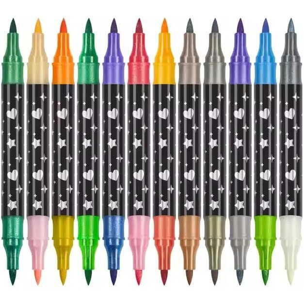 Amitasha 24 Color Shades Art Marker Glitter Brush Pen Set Soft Dual Tip Water-Based Shimmer Colors Sketch Pen For Kids Adults Diy Greeting Birthday Cards Scrapbook (12 Pen  24 Colours)