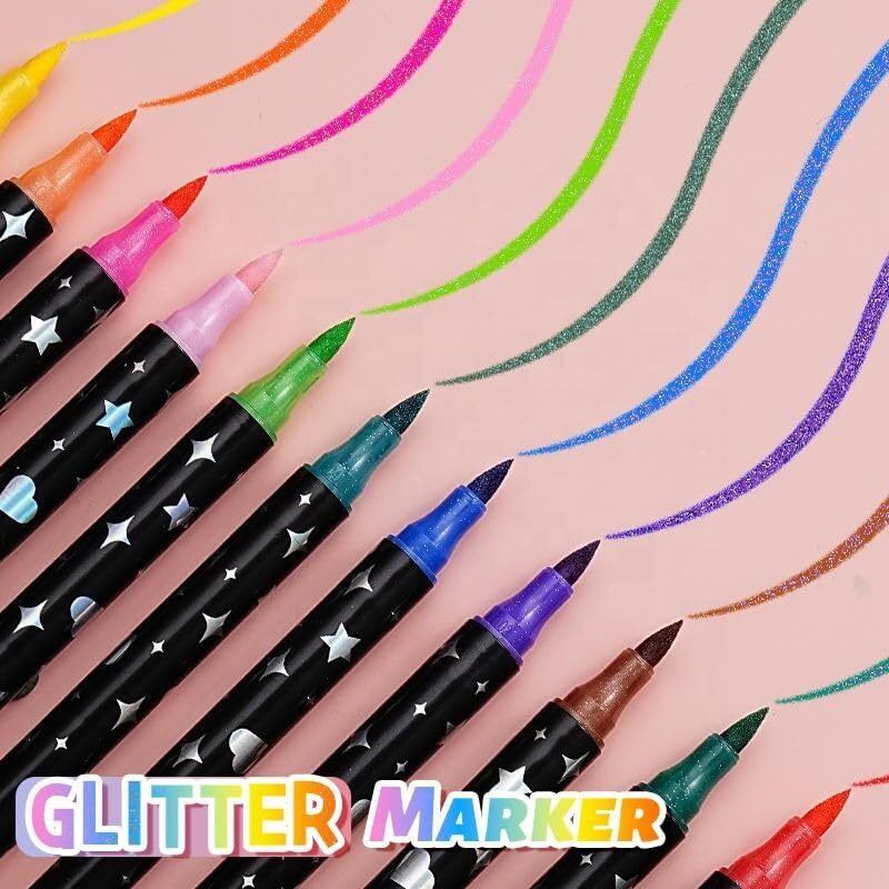 Amitasha 24 Color Shades Art Marker Glitter Brush Pen Set Soft Dual Tip Water-Based Shimmer Colors Sketch Pen For Kids Adults Diy Greeting Birthday Cards Scrapbook (12 Pen  24 Colours)