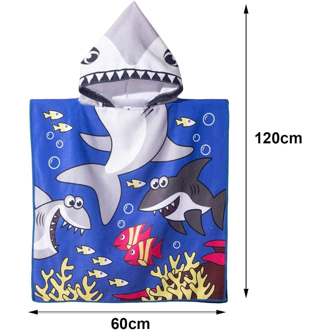 Ji And Ja Kids Beach Towels With Hood Kids Bath Towels For Boys Cute Cartoon Printed Towel Microfiber Hoodie Beach Towel Pouncho Head Cover-Ups Multi-Use 1-7 Years Kids (Shark)