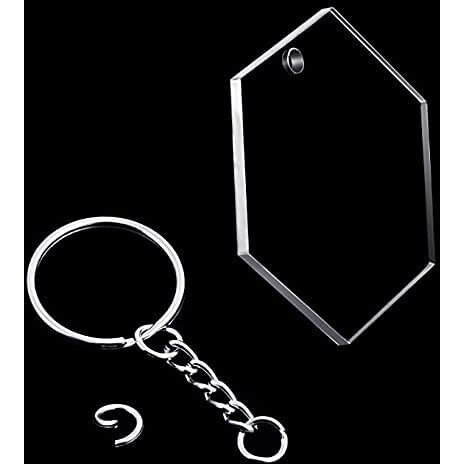 Maitri Acrylic Discs Keychains Kit With Acrylic Transparent Circle Hexagon Shape Discs, Ring With Chain, Open Rings For Diy Keychain Pieces-(20)