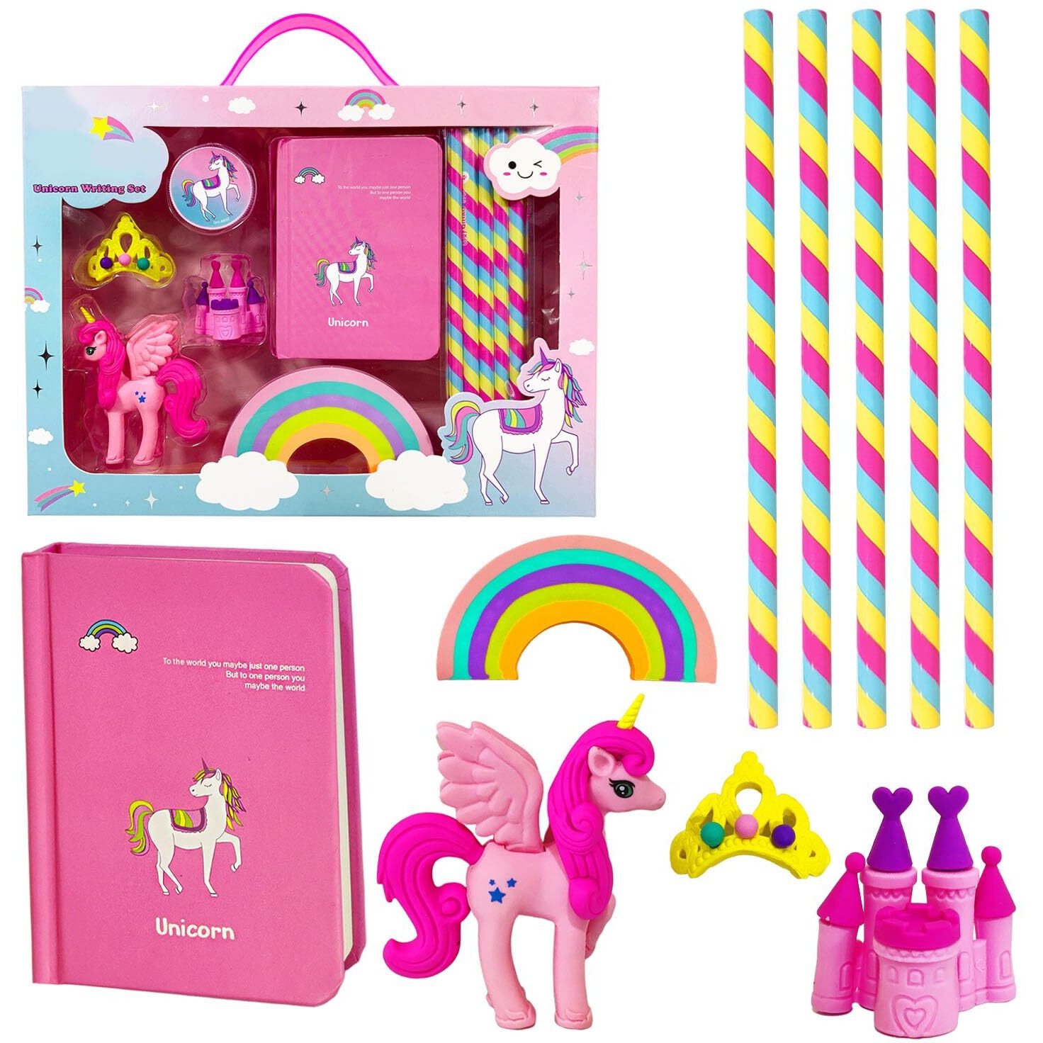 Funblast Unicorn Stationery Set For Girls Boys - Kawaii Stationery For Girls, Stationery Box With Pencil, Eraser, Sharpener, Diary Stationery Kit For Kids, Birthday Return Gift (Multicolor)