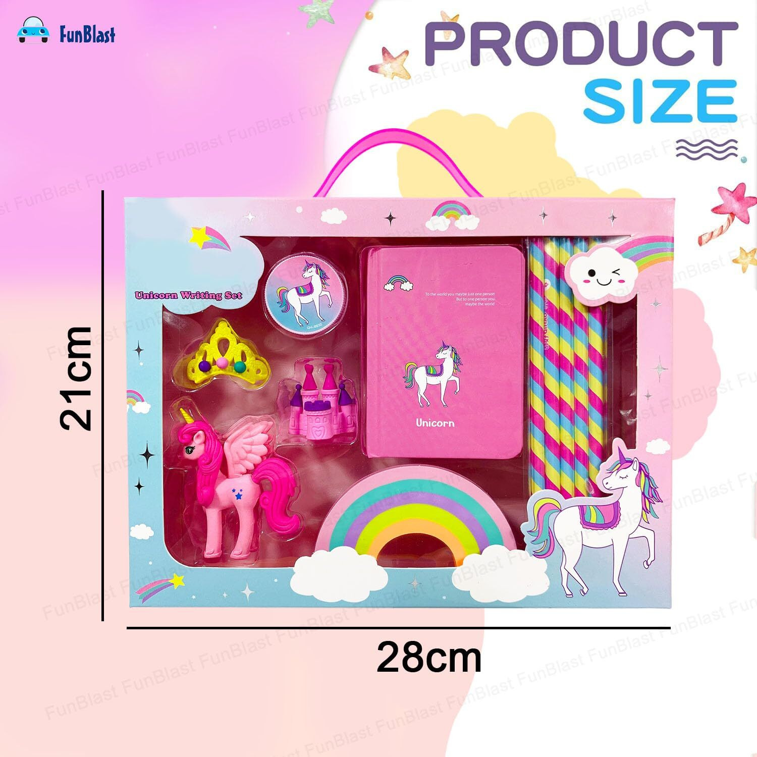 Funblast Unicorn Stationery Set For Girls Boys - Kawaii Stationery For Girls, Stationery Box With Pencil, Eraser, Sharpener, Diary Stationery Kit For Kids, Birthday Return Gift (Multicolor)