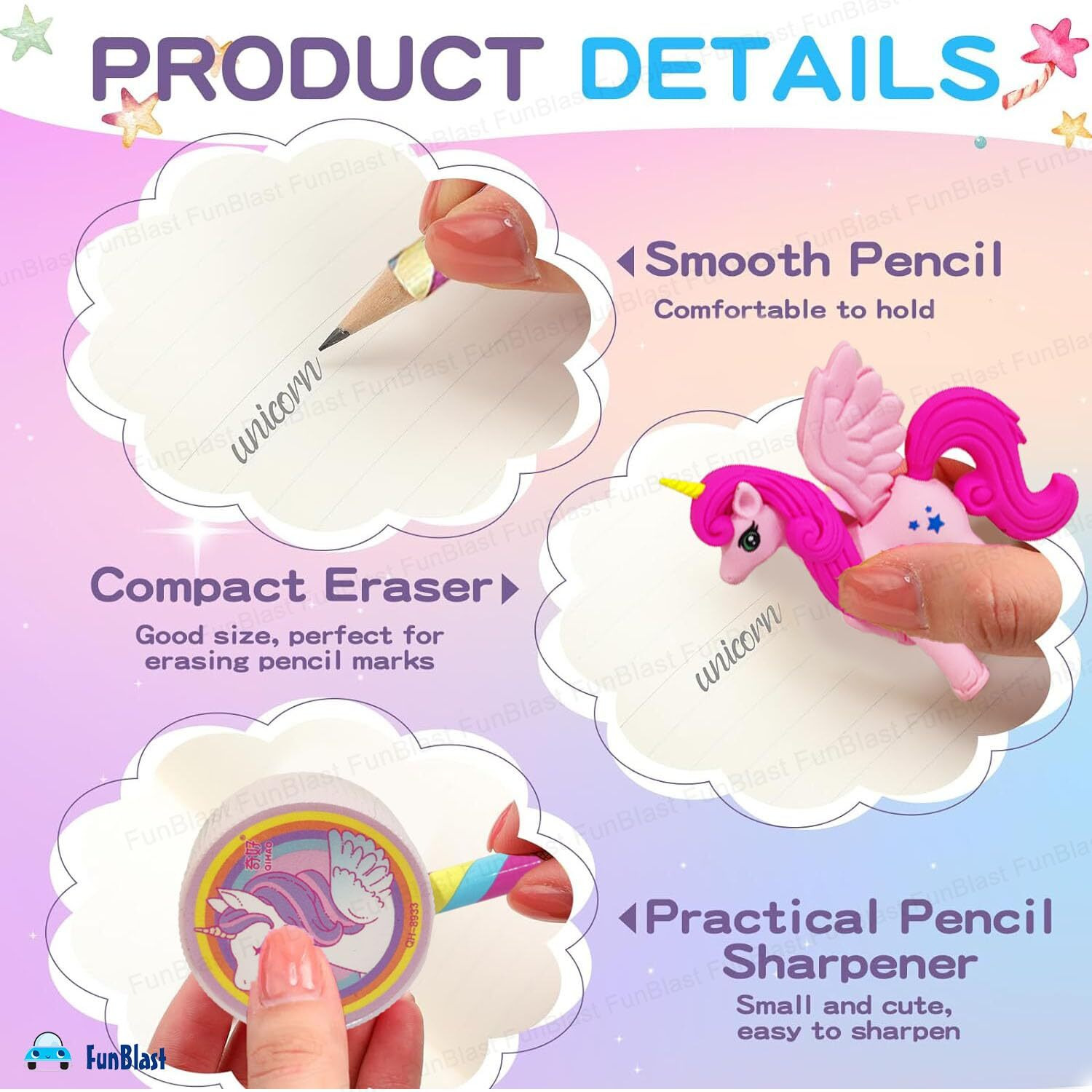 Funblast Unicorn Stationery Set For Girls Boys - Kawaii Stationery For Girls, Stationery Box With Pencil, Eraser, Sharpener, Diary Stationery Kit For Kids, Birthday Return Gift (Multicolor)
