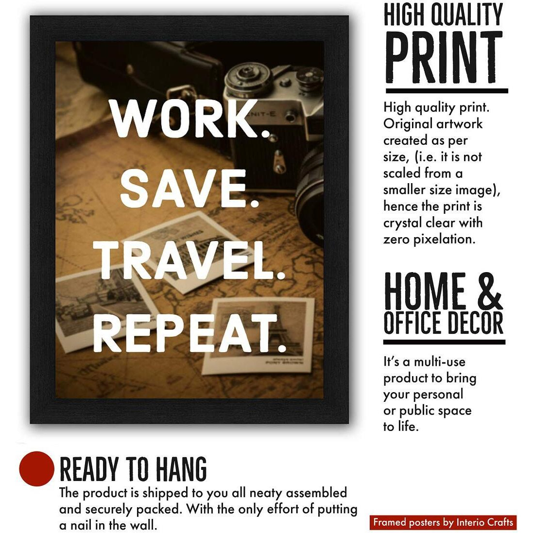 Interio Crafts Wall Motivational Poster With Frame (Frame Size 13.5&quotX10" Inches, Poster Size12&quotX8" Inches, Material  Synthetic Wood)