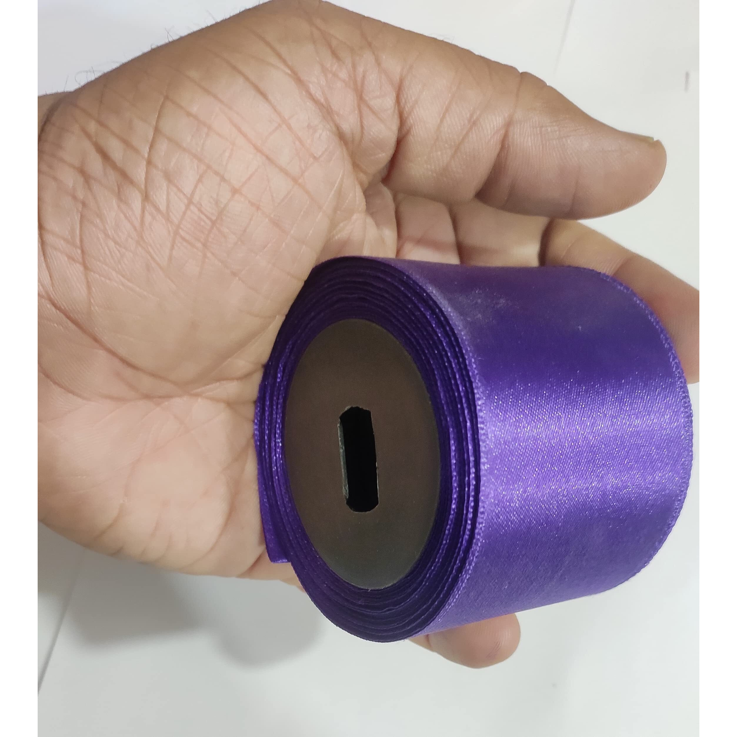Omx Satin Ribbon Decoration, Size - 2 Inch Wide, Gift Wrapping, Multi-Purpose Use (Purple, 2 Inch Width, 10 Mtr - 1 Roll - 10 Mtr In 1 Roll)