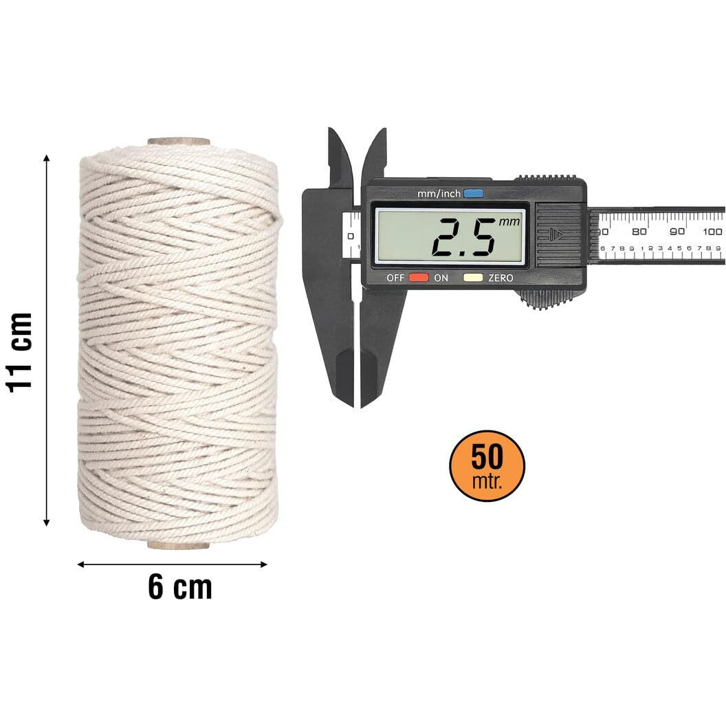 Townbus Macrame Cord 2.5Mm | 50 Meters Natural Soft Cotton Rope | Thread For All Diy