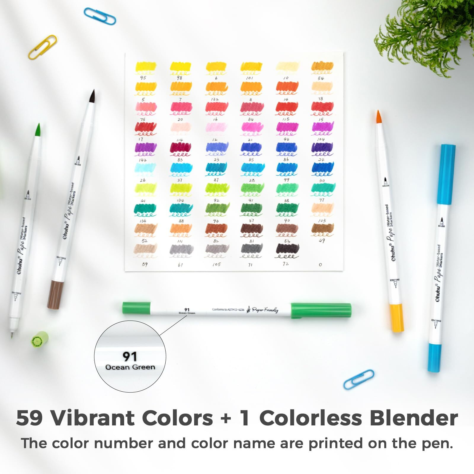 Ohuhu Markers Paper-Friendly Water-Based Coloring Markers 60 Colors Dual Brush Fine Tips Markers For Adult Coloring Books No Bleeding Art Markers For Kids Adults Beginner Calligraphy Sketch Journal