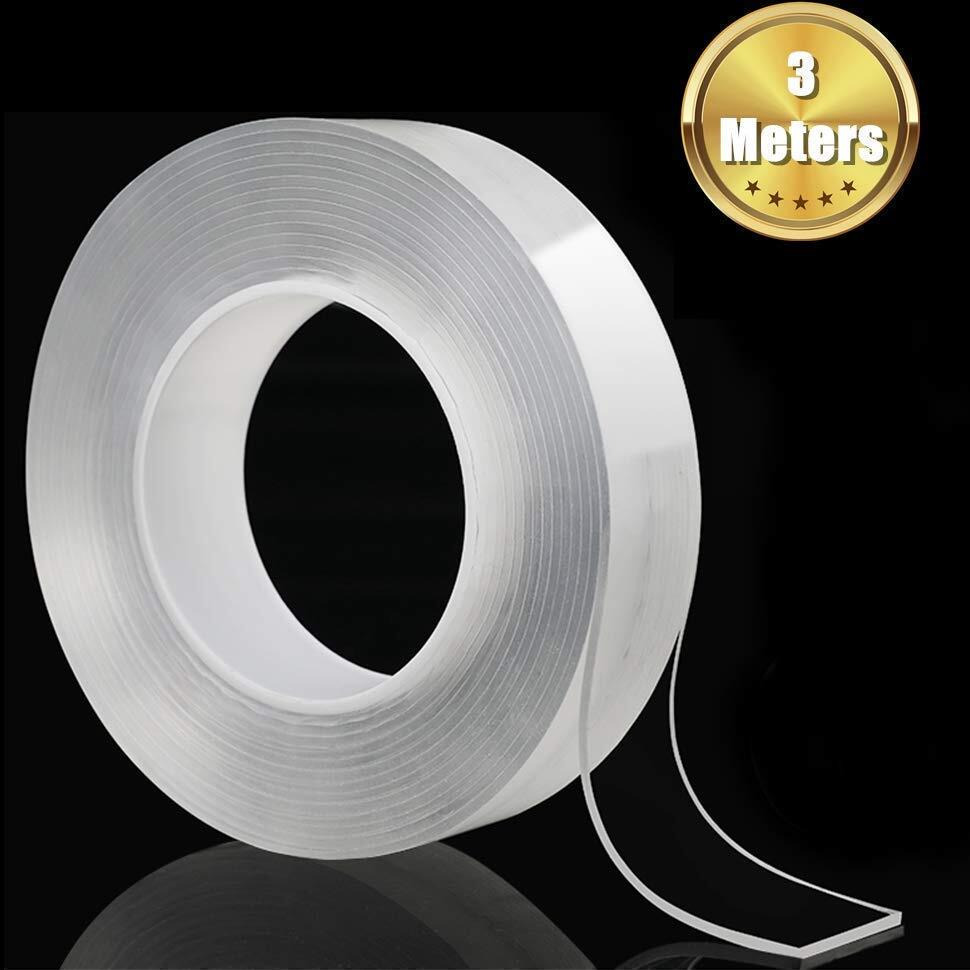 Shomex 3 Meter Double Sided Transparent Silicon Tape - Heavy Duty, Heat Resistant, Removable, No Trace, Anti-Slip Gel Nano Adhesive Tape