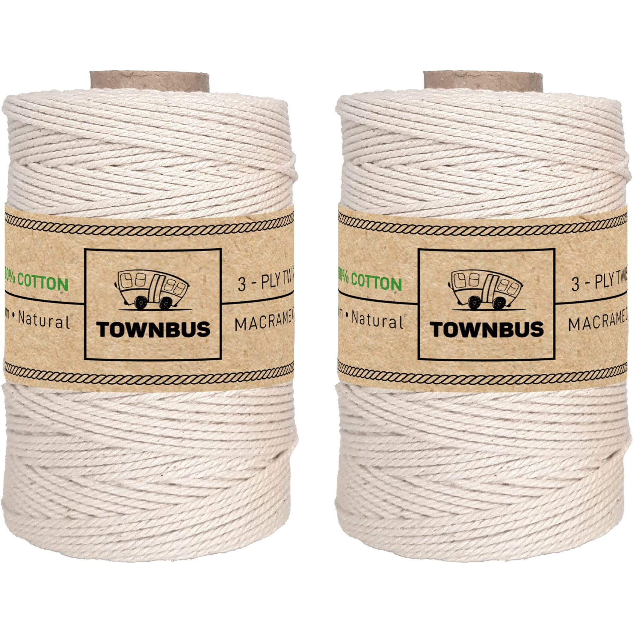 Townbus Macrame Cord 1.5Mm | 2 X 250 Meters Natural Soft Cotton Rope | Thread For All Diy