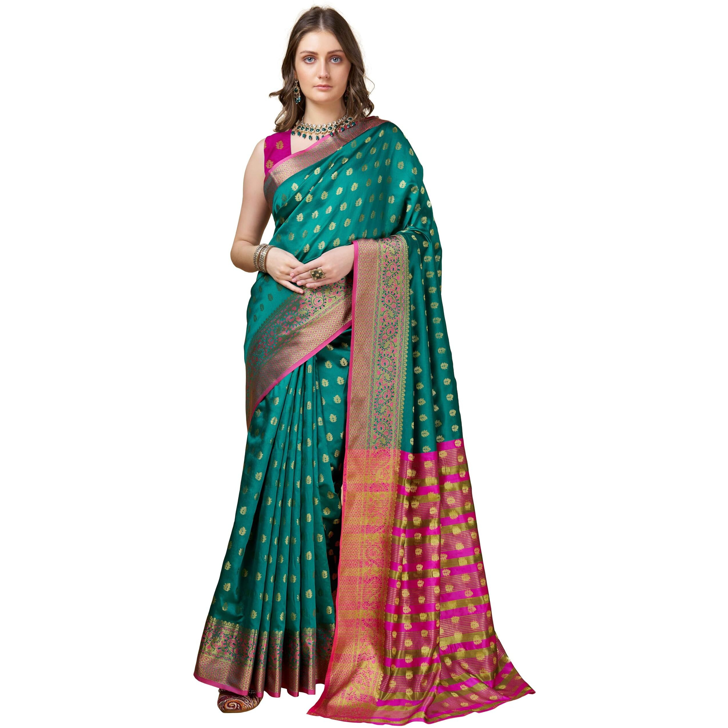 Sugathari Womens Banarasi Saree Pure Kanjivaram Silk Saree Soft New Ladies 2023 Design Wear Pattu Sarees Latest Cotton Party Sari Collections With Blouse Piece For Wedding Sadi (Sam Pari S-6 Rama)