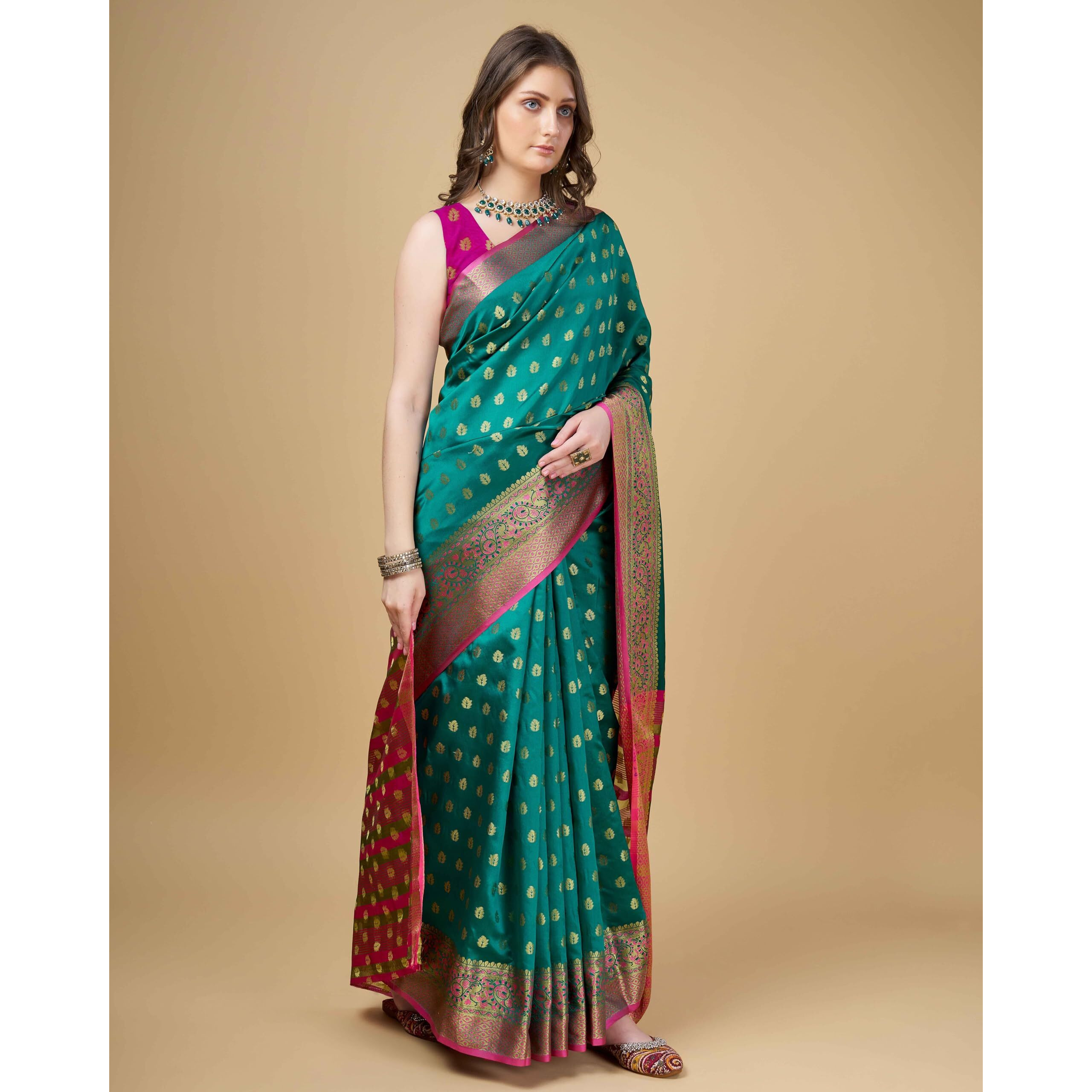 Sugathari Womens Banarasi Saree Pure Kanjivaram Silk Saree Soft New Ladies 2023 Design Wear Pattu Sarees Latest Cotton Party Sari Collections With Blouse Piece For Wedding Sadi (Sam Pari S-6 Rama)