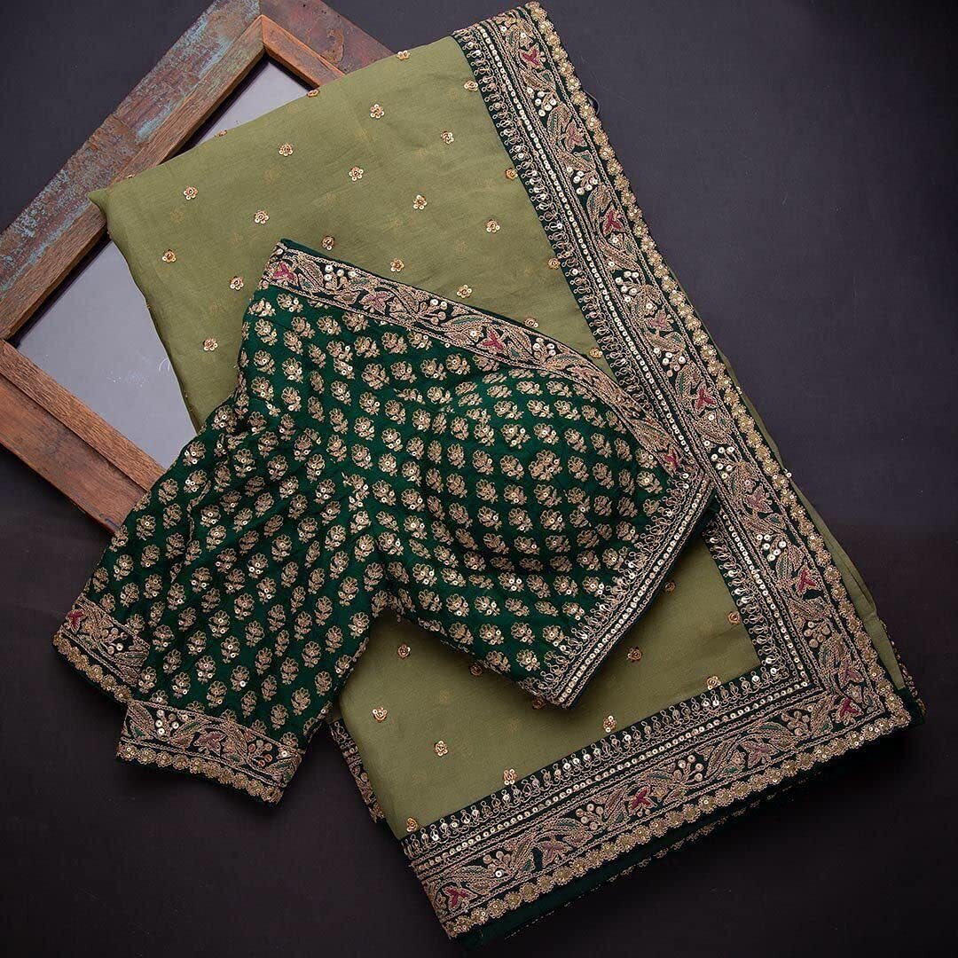 Fashion Basket Womens Georgette Green Saree With Blouse Piece