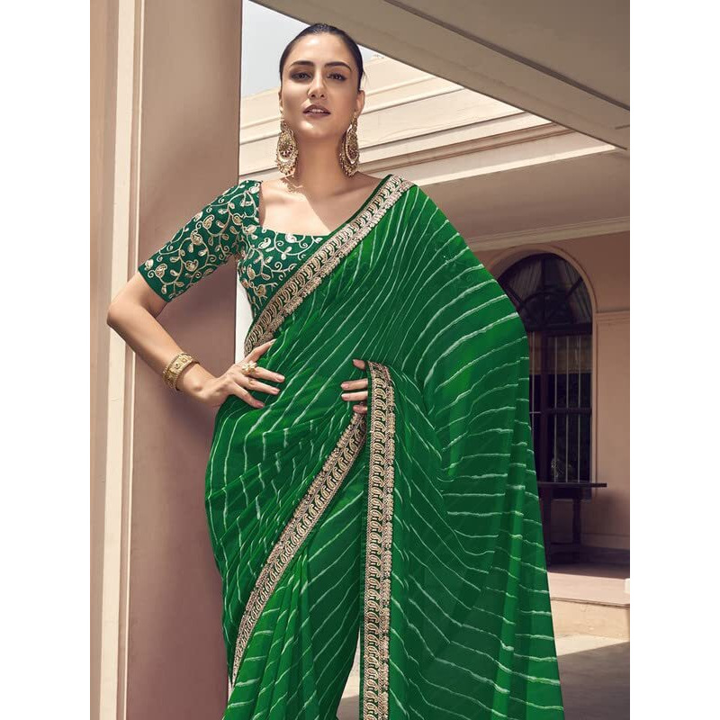 Satrani Womens Knit Pure Georgette Saree (2770S434N_Green3)