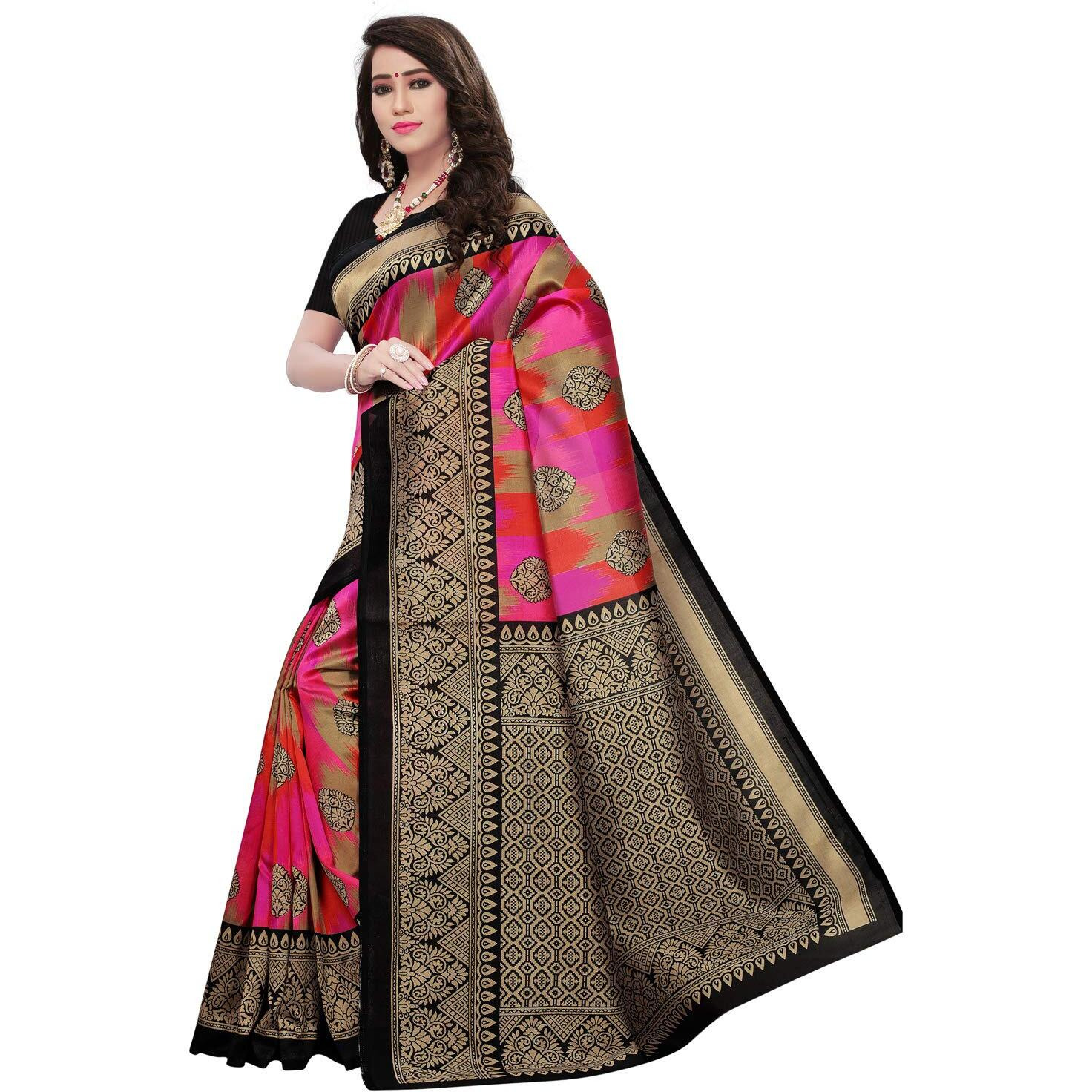 Satrani Womens Art Silk Saree With Blouse (800St39_Multi_One Size_Multicolor)