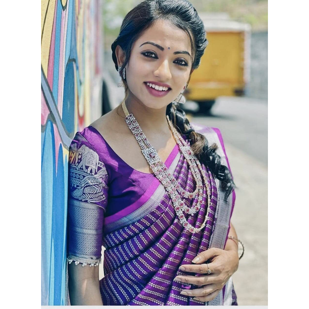 Flosive Womens Kanjivaram Silk Saree With Handloom Weaving Work With Blouse (Purple)