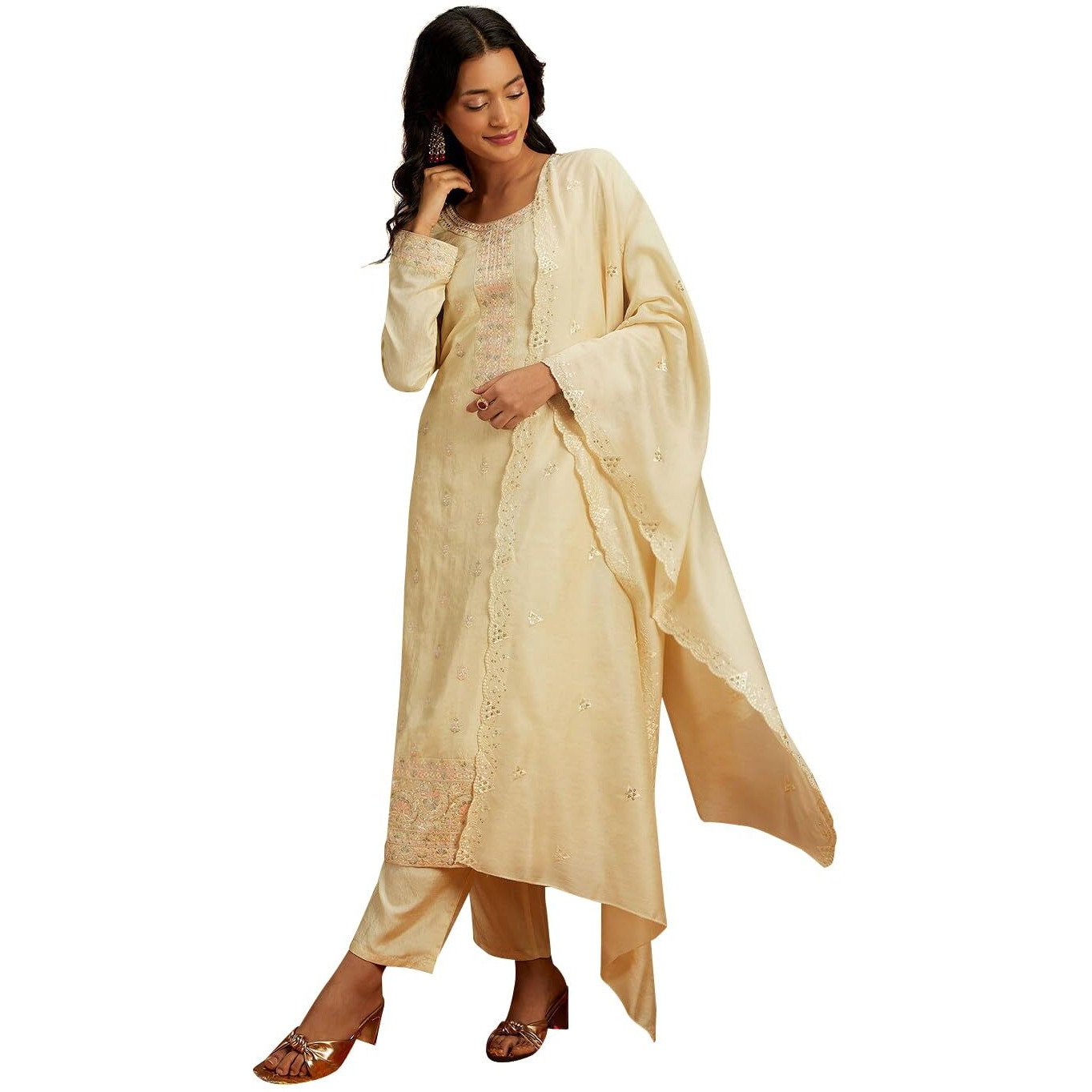 Libas Women's Silk Embroidered Kurta Sets (48075_Yellow