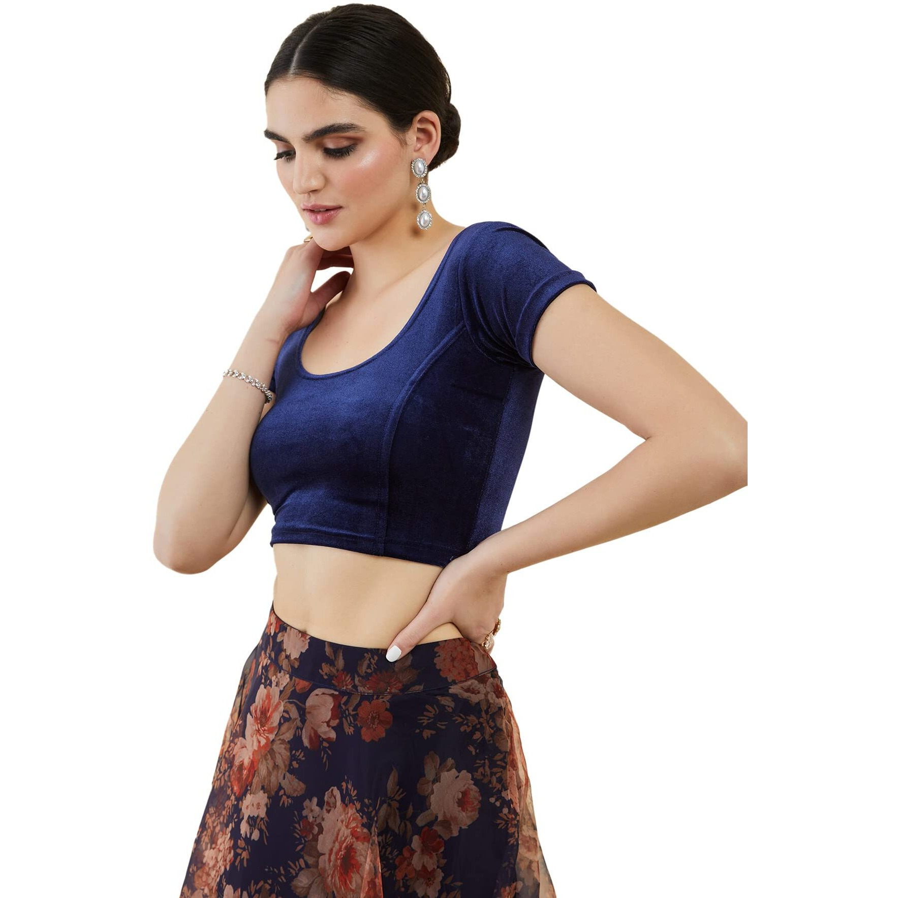 Soch Velvet Navy Blue Princess Cut Blouse